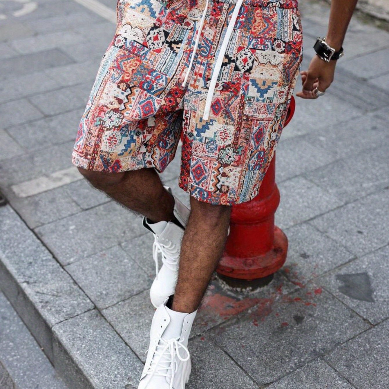 TEMU High Quality 2d Flat Printing, Not Denim Fabric Men's Jacquard Pattern Straight Casual Men's Streetwear