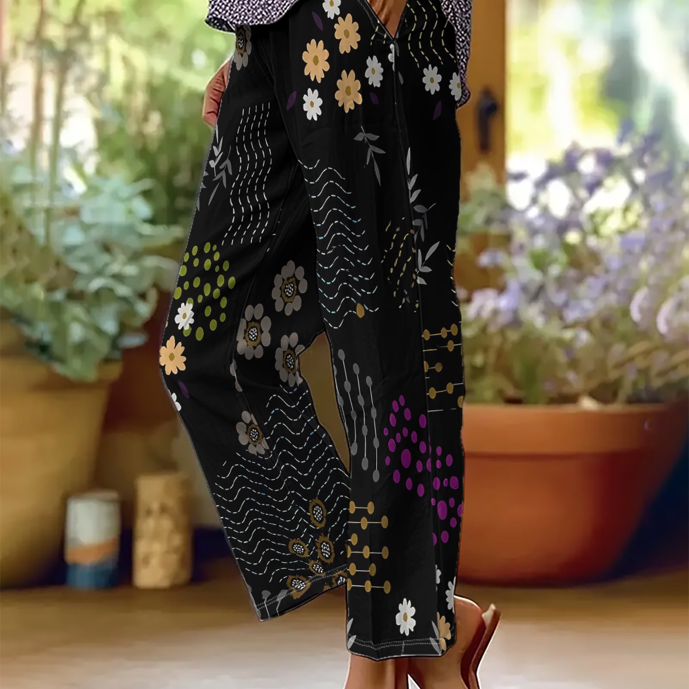 TEMU Pantalon décontracté droit pour femmes, printemps et été, avec ceinture élastique et cordon de serrage, lavable en machine, en fibre avec un