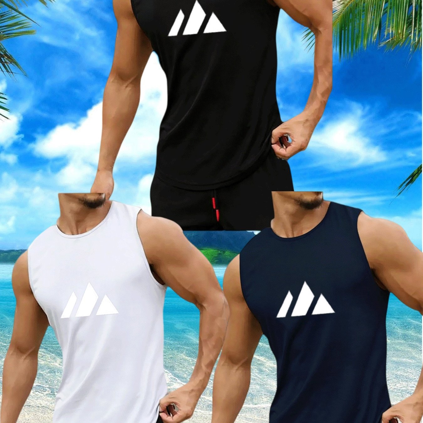 TEMU 3pcs Men's Summer Fitness Training Sports Vest 100% Polyester Breathable Sweat-absorbent Quick-drying Clothing With Sleeveless Tank Top For