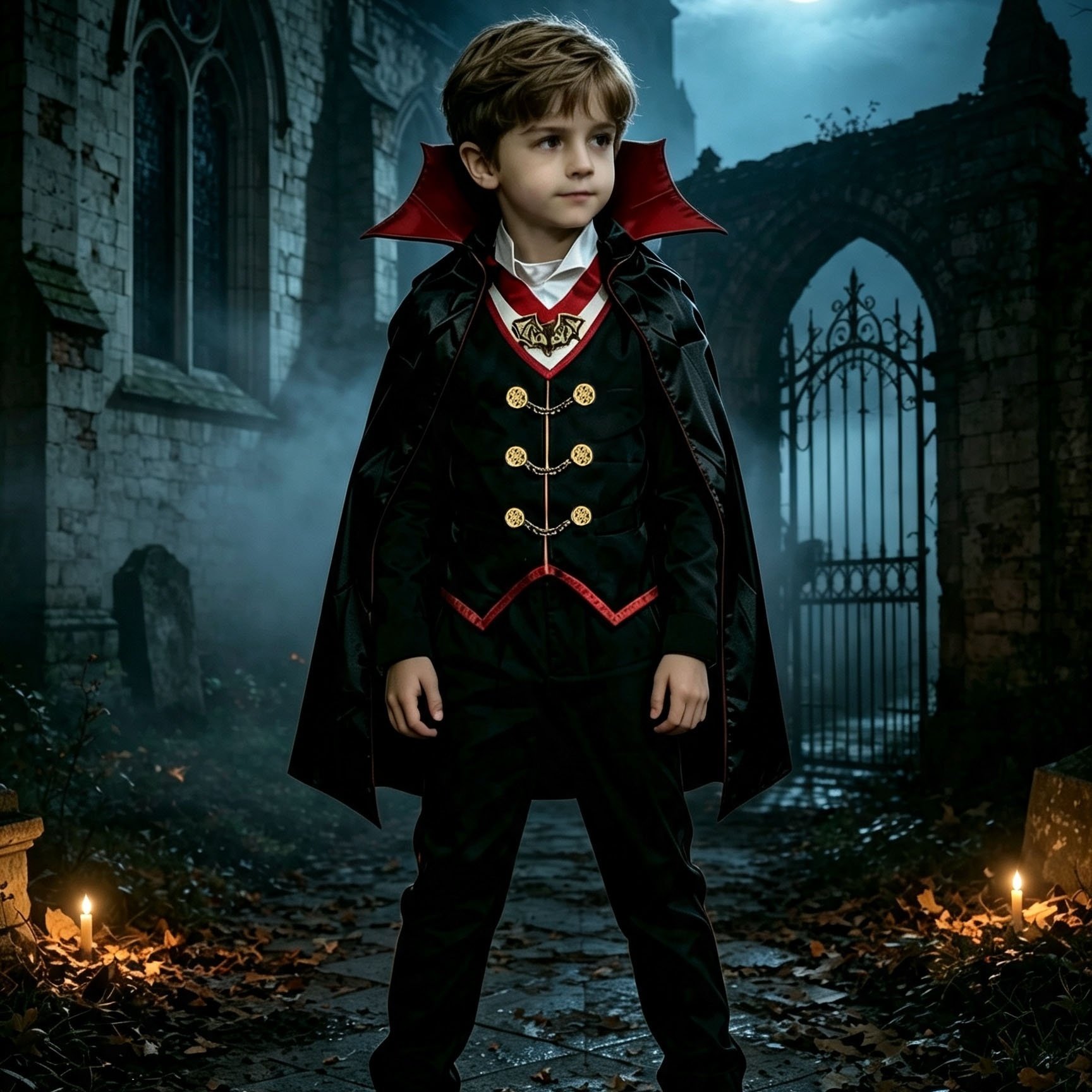 Image of The Outer Layer Is A Glossy Long Cape Designed With A Wide Lapel Lined In Red, And The Inner Waistcoat Is With Of Golden Buttons. Suitable For Halloween Themed Parties And Other Holiday Events.