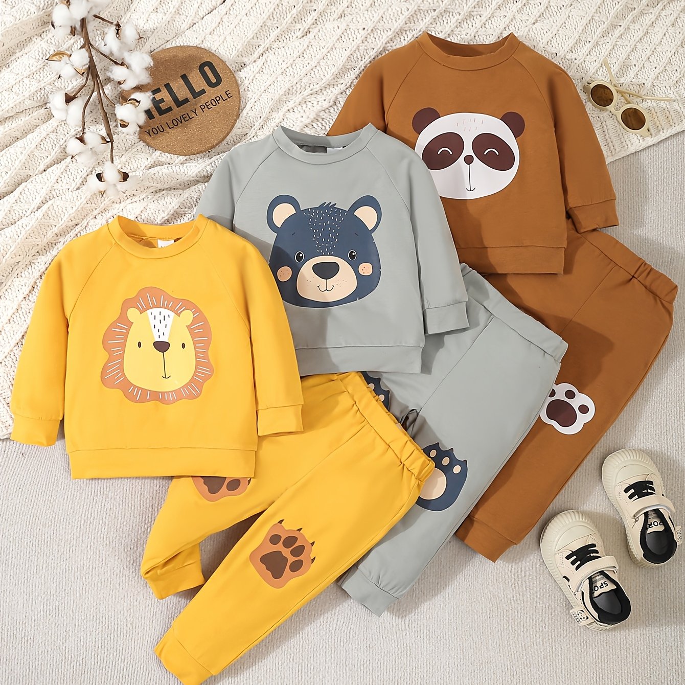 Image of 6pcs Spring New Boys' Animal Print Long Sleeve Pantsuit Casual Outdoor Sport 2pcs Set, Perfect For Outdoor