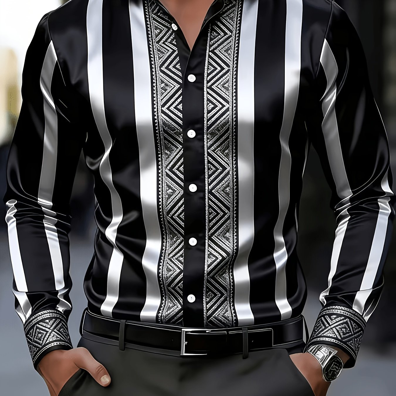 TEMU [printed Design Not Textured]new European American Mens Fashion Longsleeve Casual Shirt, Stylish Top For Spring, Summer, Fall Winter, Autumn