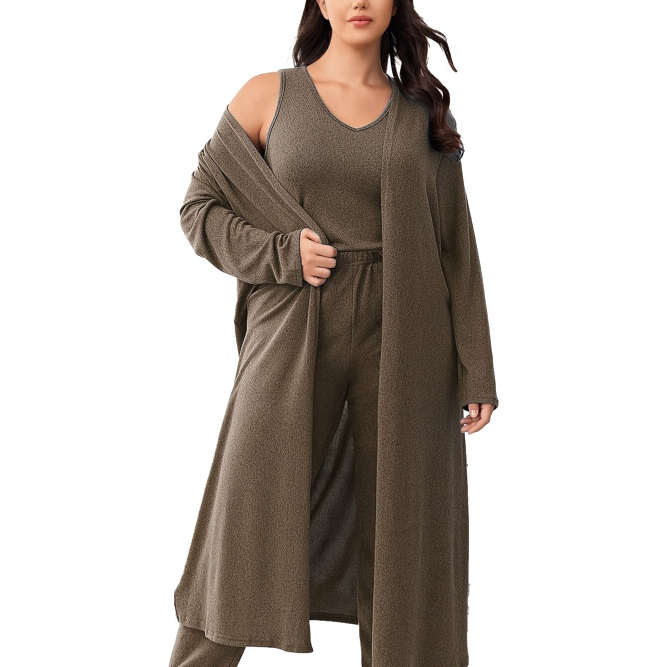 Image of Women's Plus Size Fashion Homewear Set: Vest, Jacket, And Pants 3pcs Combination Practical Homewear Set