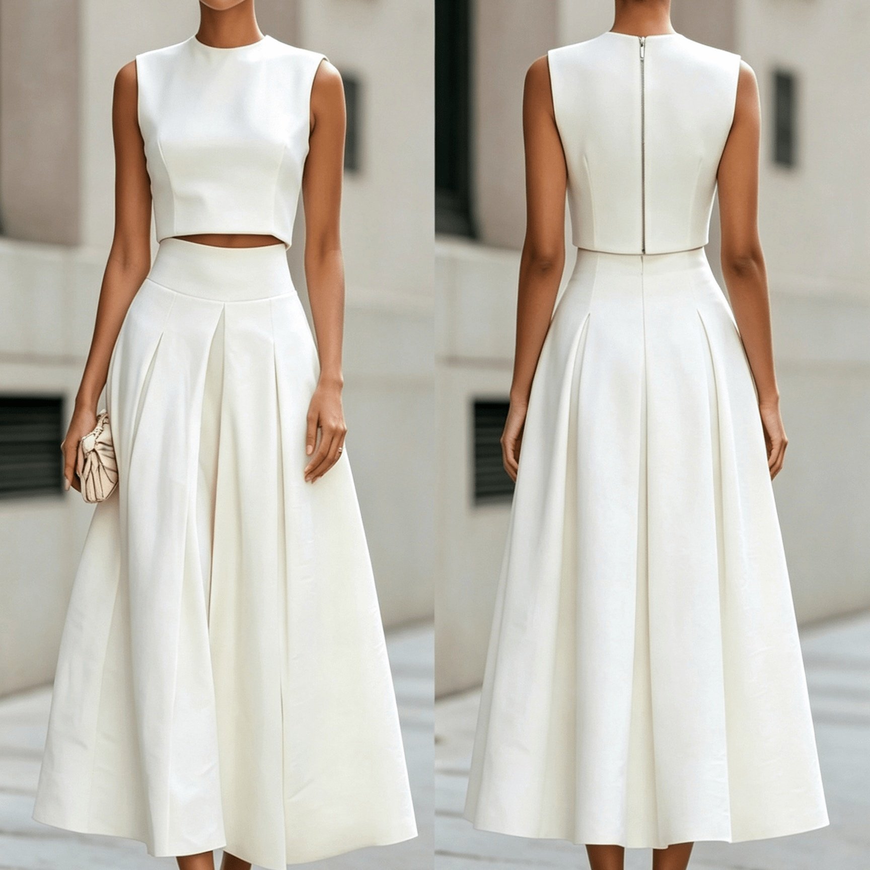 Image of Women's Spring/summer Sleeveless Top And Skirt Set, High-waisted,, Suitable For Formal Daytime Events, Elegant Gatherings, Ceremonies, Weddings, City , And High-profile Casual Occasions--zllz