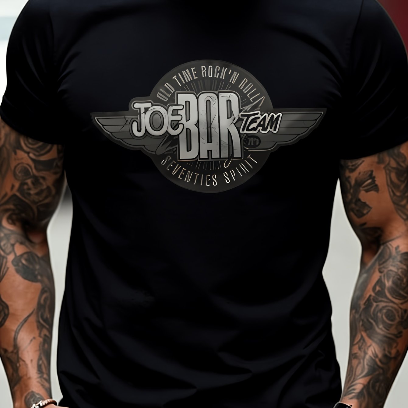 TEMU T-shirt noir pour homme avec imprimé vintage Rock And Roll , idéal pour une tenue décontractée