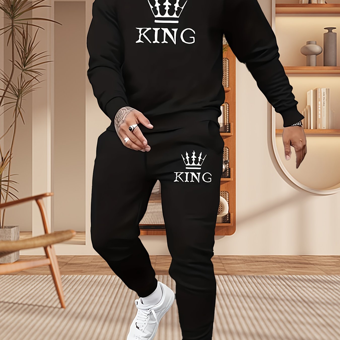 Image of Print Men's 2pcs Trendy Apparel Printed 2pcs Sweatshirt And Pants Set