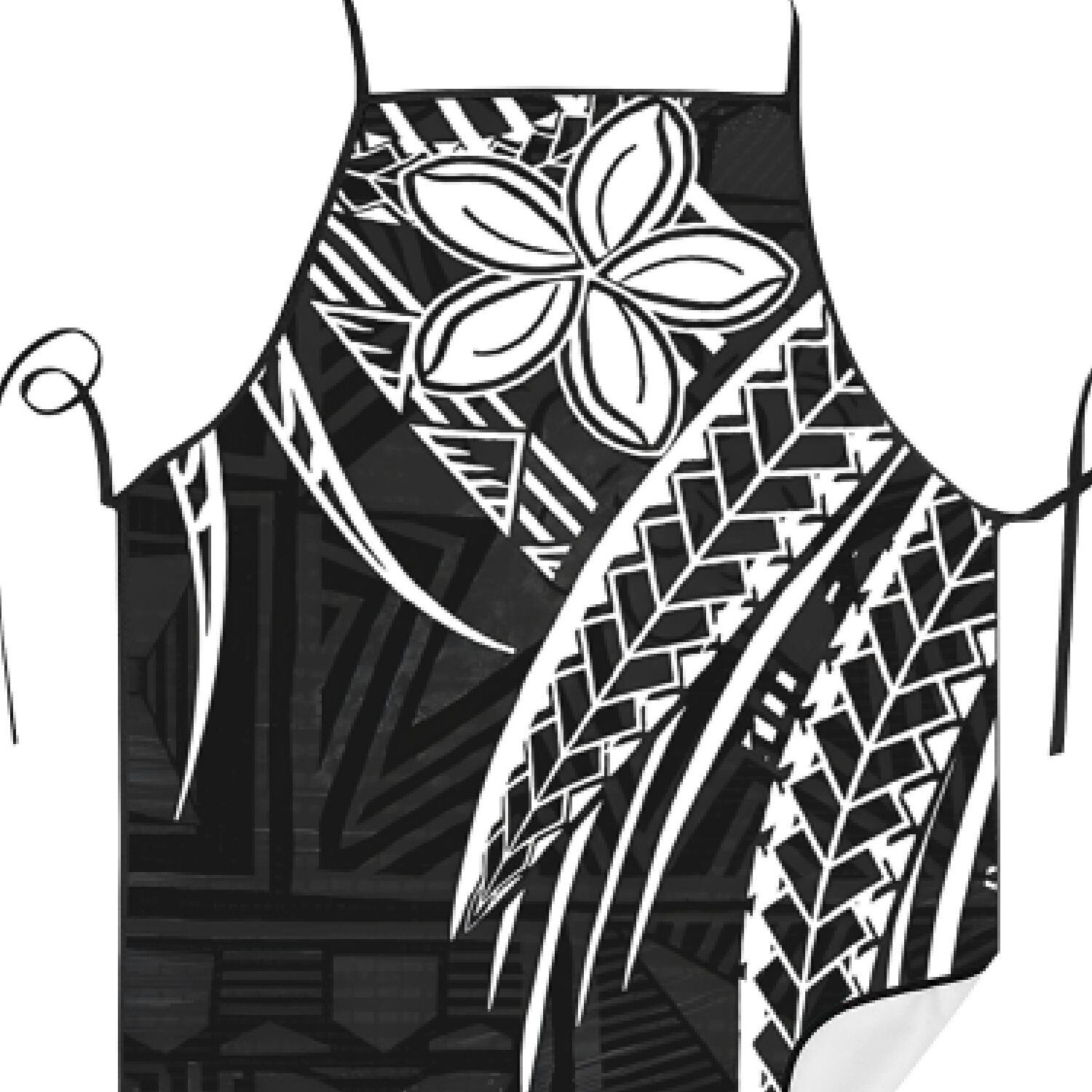 TEMU 1pc Samoan Inspired Apron For Adults - Vintage Style, Sleeveless, Printed Bib With Tribal Patterns, Black & White, Durable Woven Fabric, &