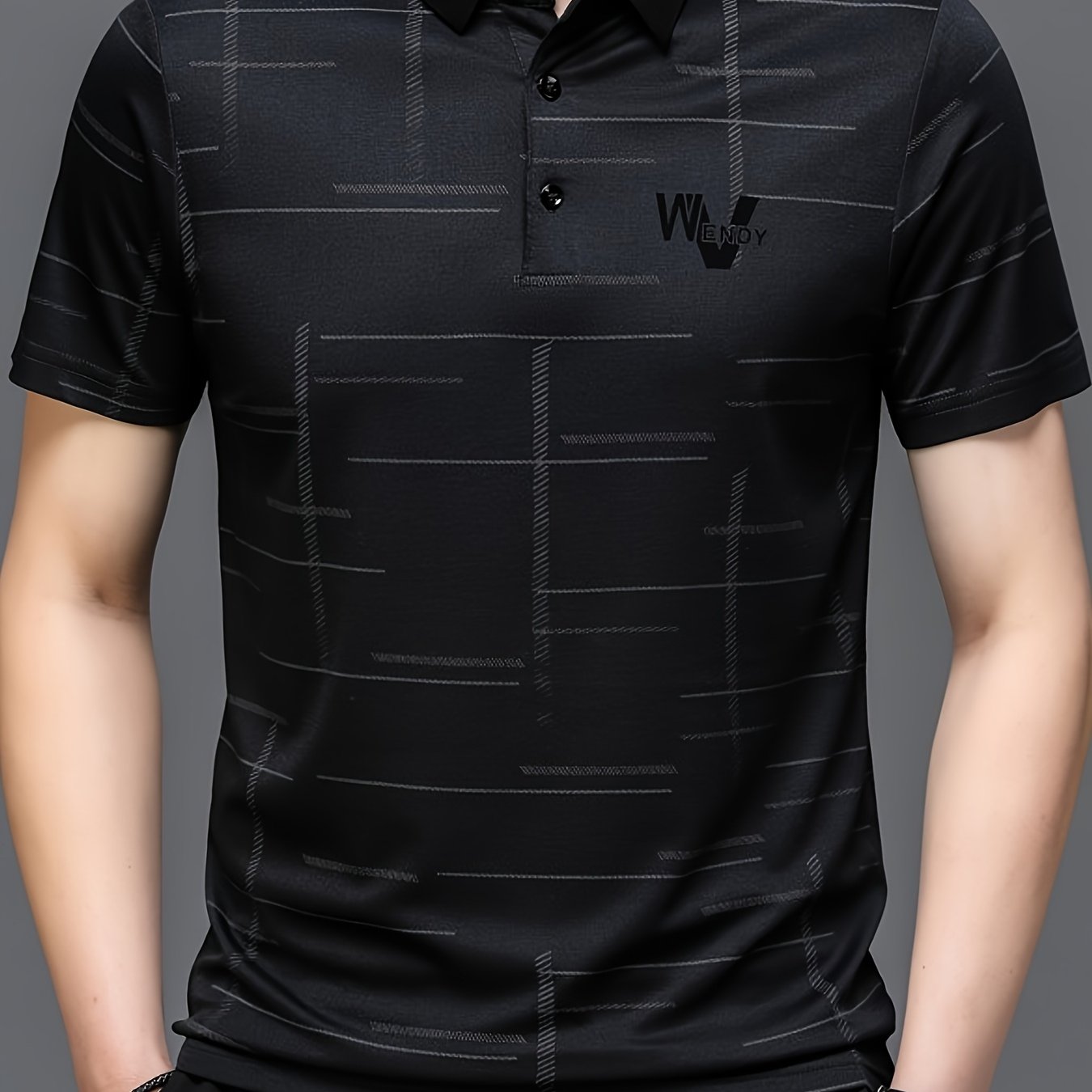 TEMU Chemise de golf pour homme, collection d'été à rayures, décoration sur le , broderie anglaise, haut à manches courtes pour homme, polo à