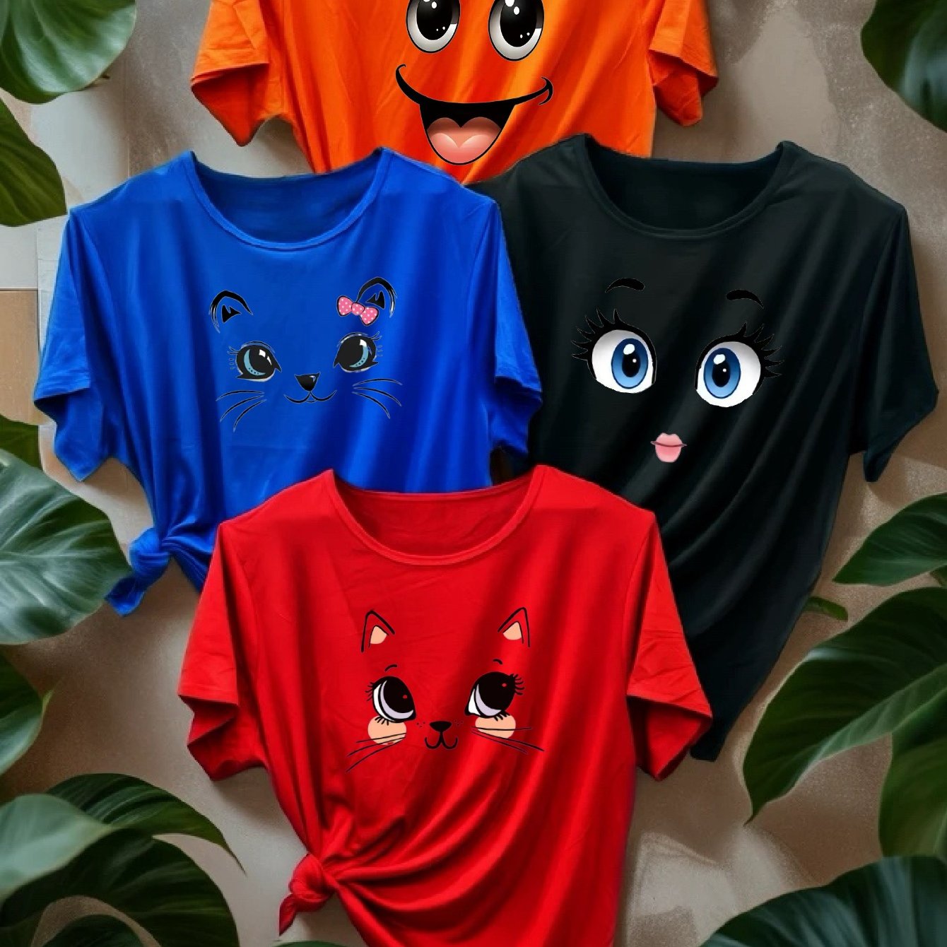TEMU Large Eye Print T-shirt, 4 Pack Short Sleeve Round Neck Casual Top For Summer And Spring Women's Wear