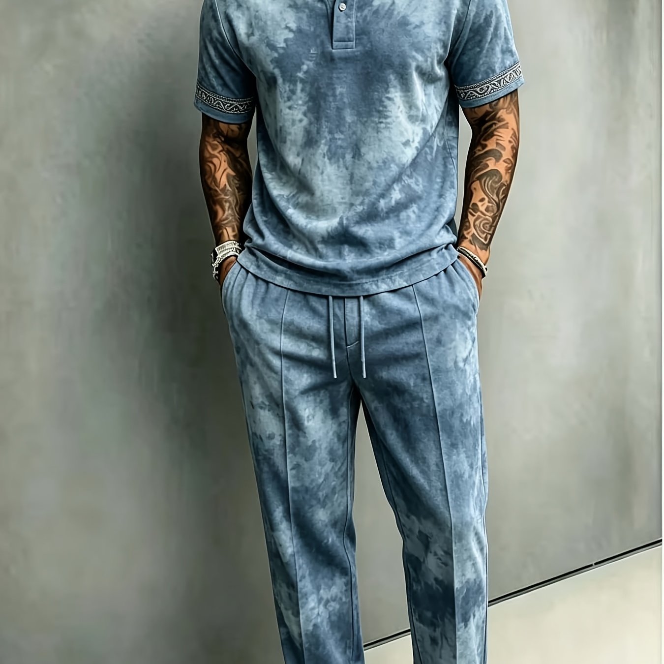 Men's Tie-dye Print Shirt & Pants 2pcs Set, Comfortable Outfit For Daily & Casual Activities