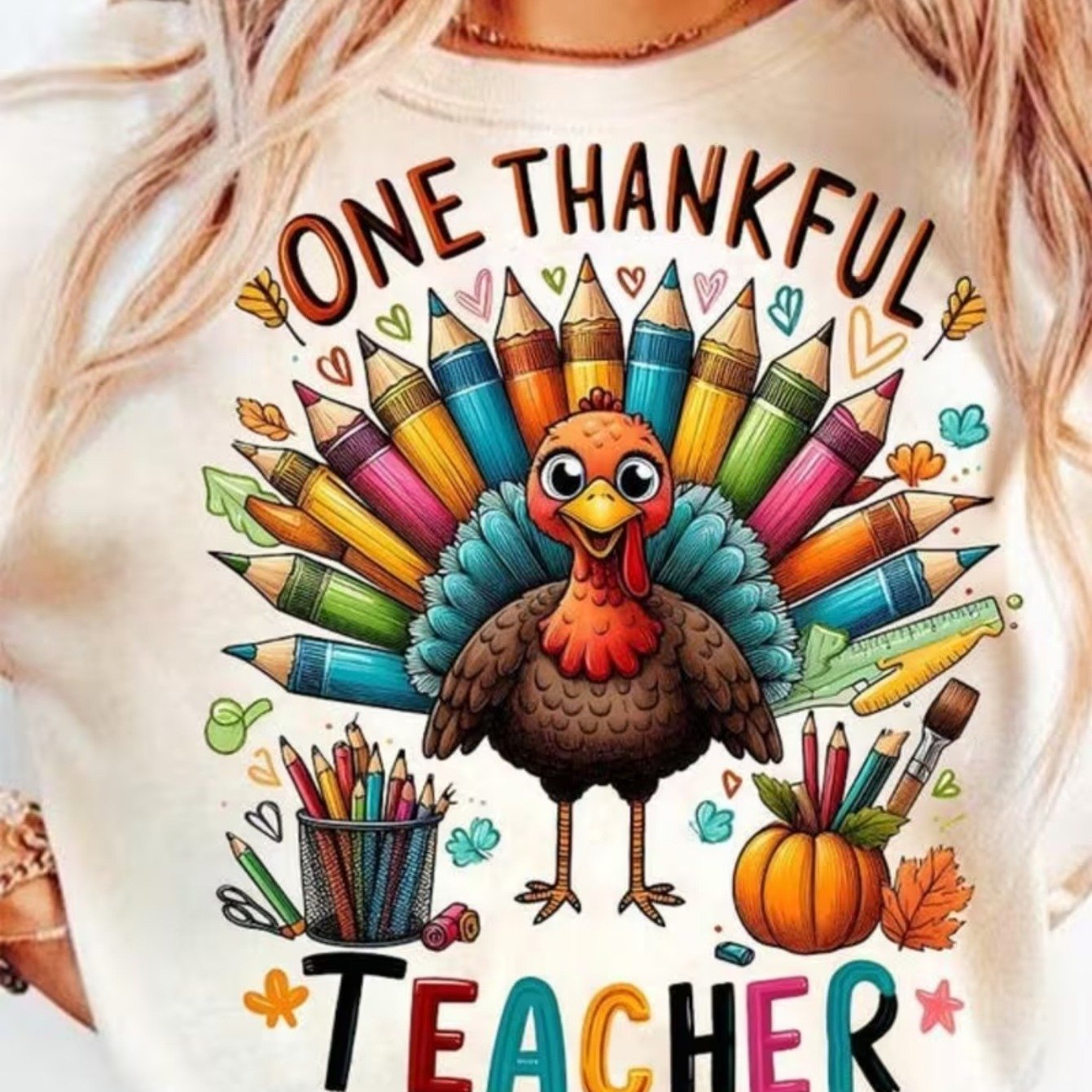 TEMU Thank You - Cute Turkey And Crayon Print Thanksgiving Gift, 100% Short-sleeve Casual Top With Turkey Costume Design (red Earflaps And Feathers),