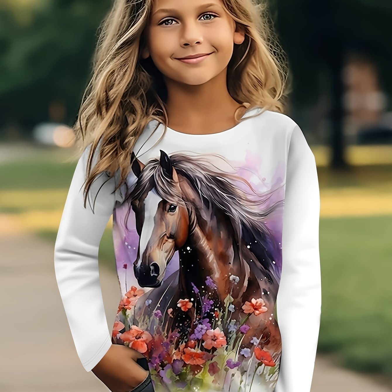 Horse Print Fashion Long Sleeve T-shirt