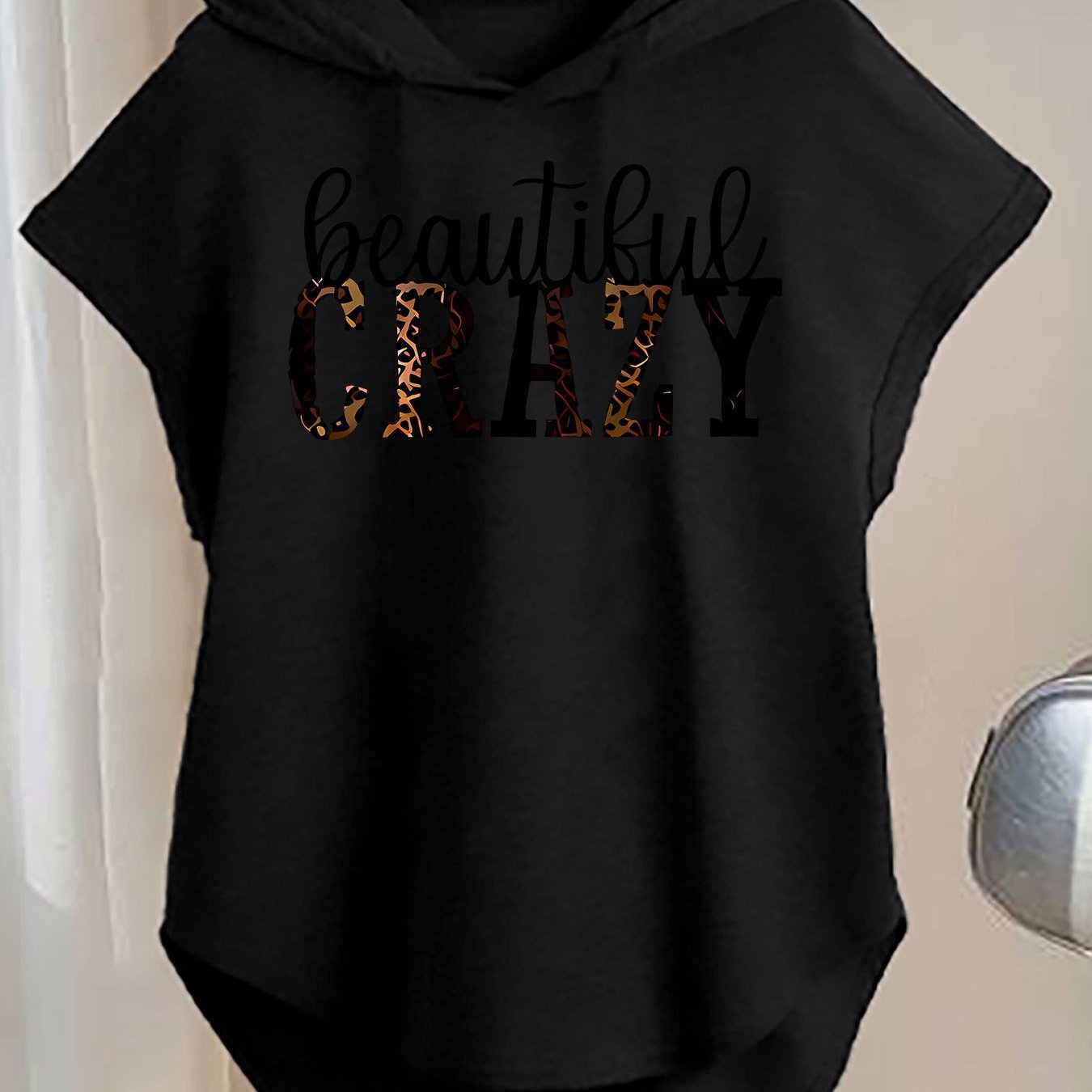 E-shop 1 Stück Modisches Top, Stylisches Damen-Batwing-Ärmel-Kurzarm-Multicolor--Print-Kapuzensweatshirt, Lockerer Casual-Stoff, Frühling/Sommer,