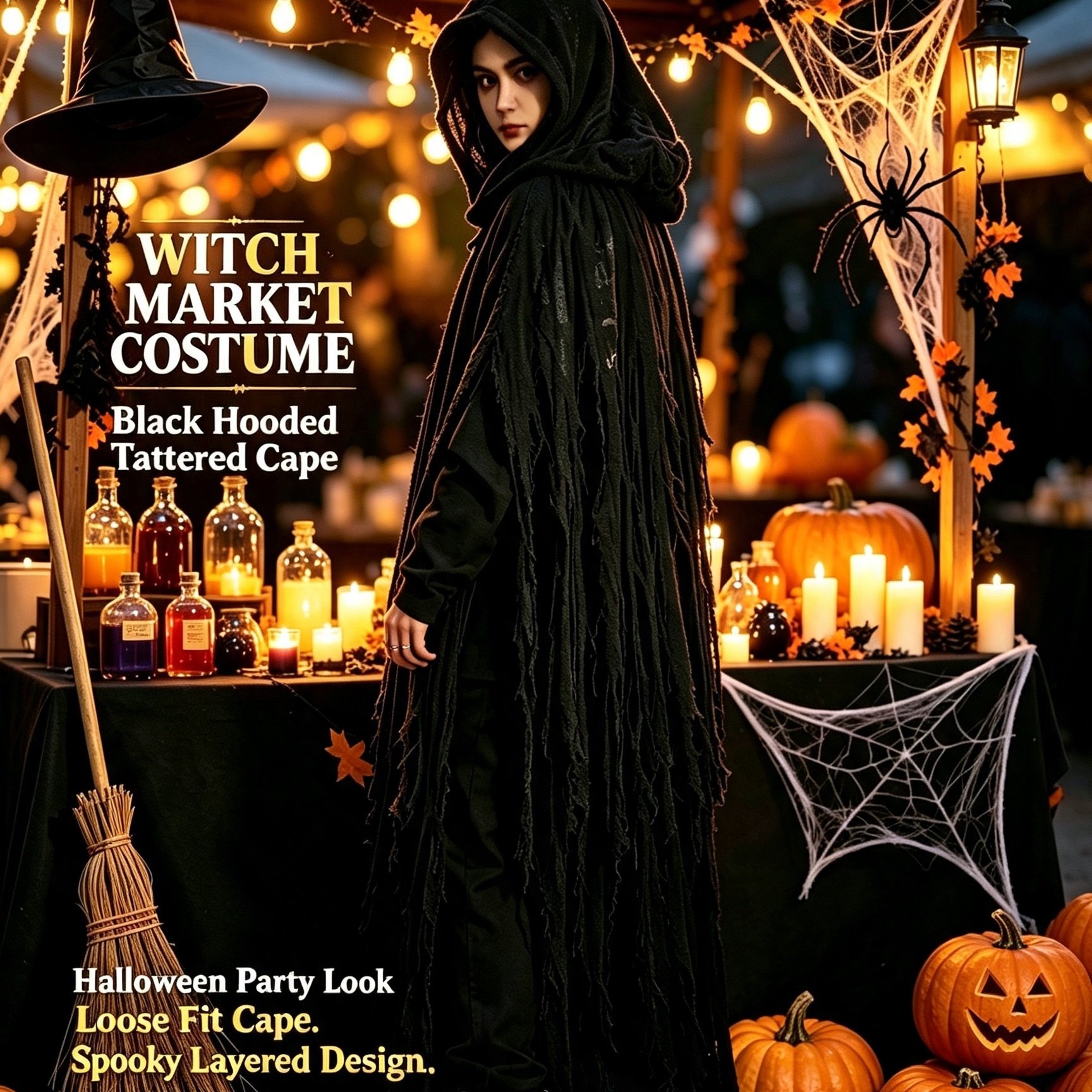 Image of Halloween Ripped Hooded Cape, Distressed Death, Unisex Horror Cloak, Suitable For Haunted House Parties, Horror Photo Shoot Props, For Teenager, For Teenager
