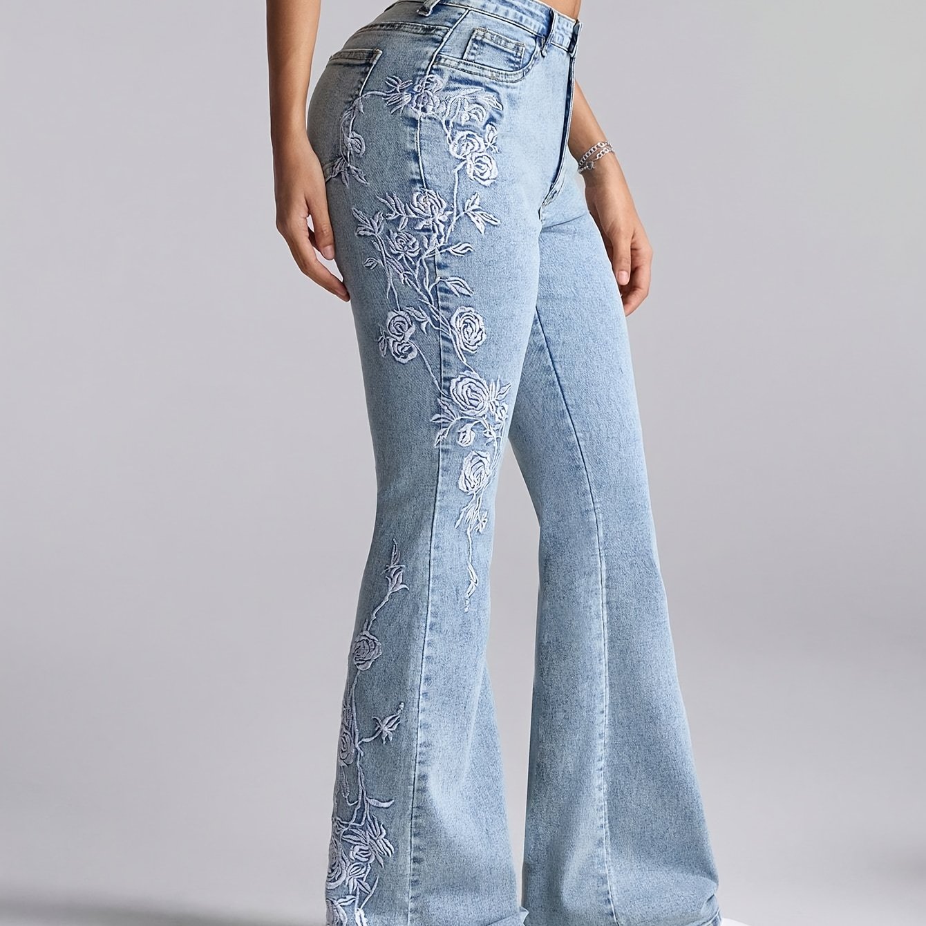 Image of Women's Stretchy Jeans - Elegant Flared Leg Pants With Stretch Denim Fabric, Non-see-through Heavy-wash Effect For Casual & Formal Outfits - Women's Pants