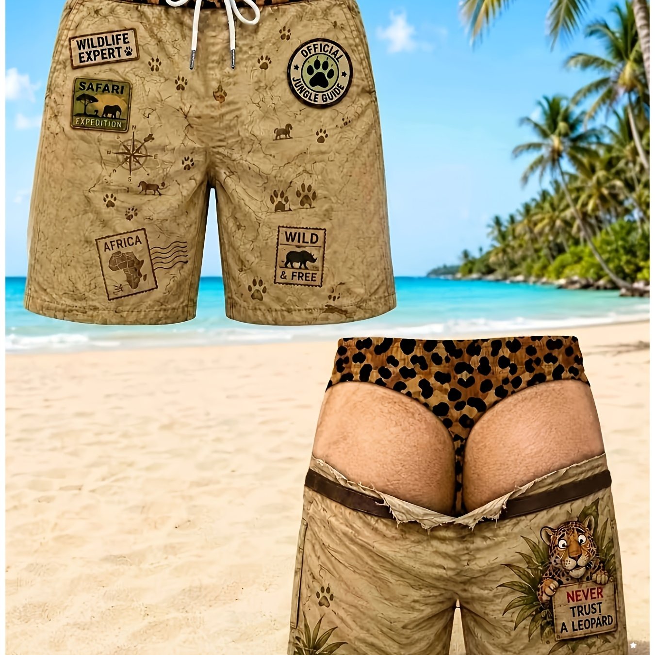 TEMU [printed Design - Not Textured] 2026 New Plus Size Fun Abstract Beach Shorts With Whimsical Print Design, Men's Optical Illusion Swim Trunks,
