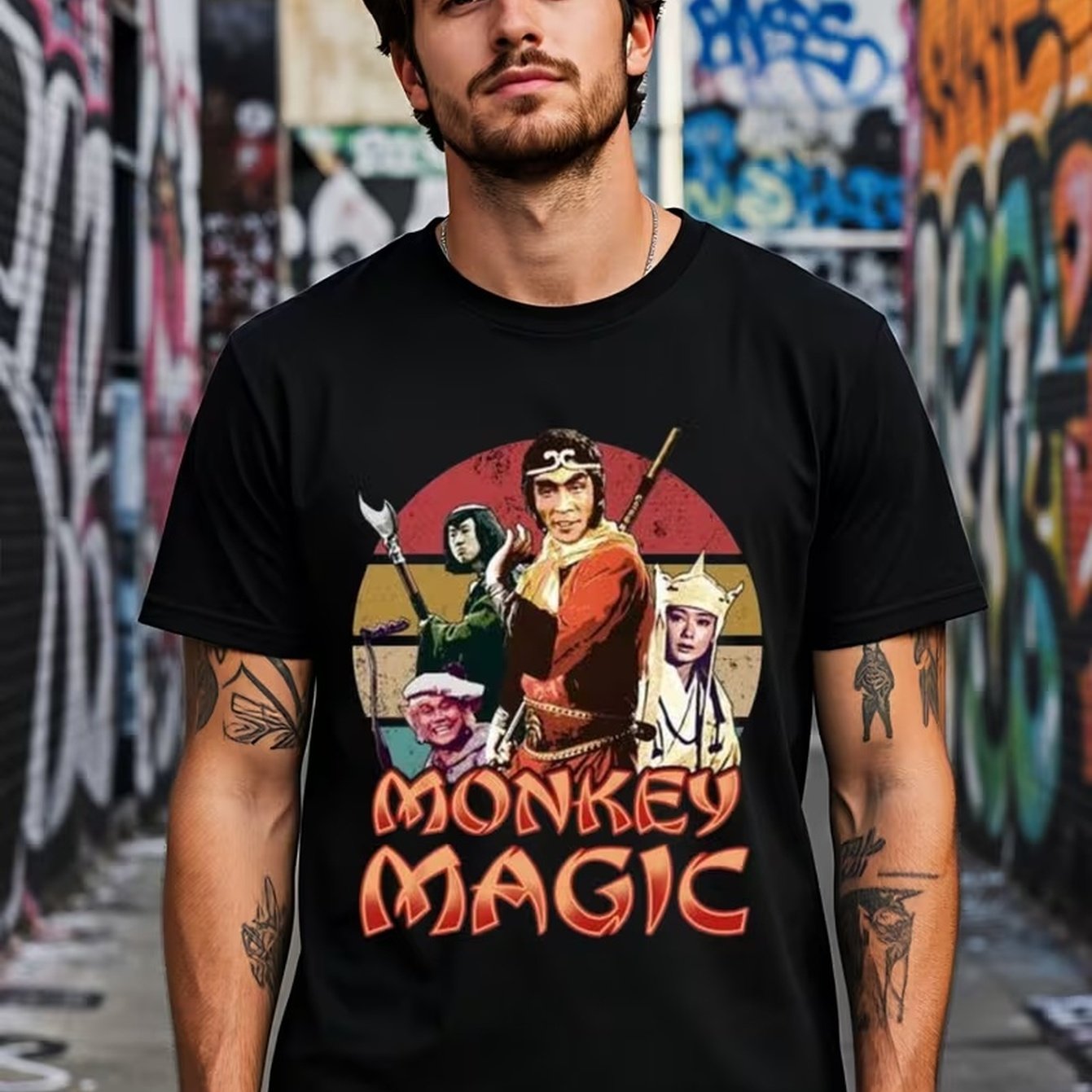 TEMU Men's Vintage 70s T-shirt - Retro Karate-themed Round Neck Short Sleeve Tee Suitable For Karate Fans Gift, Casual Wear & Themed Events, Durable
