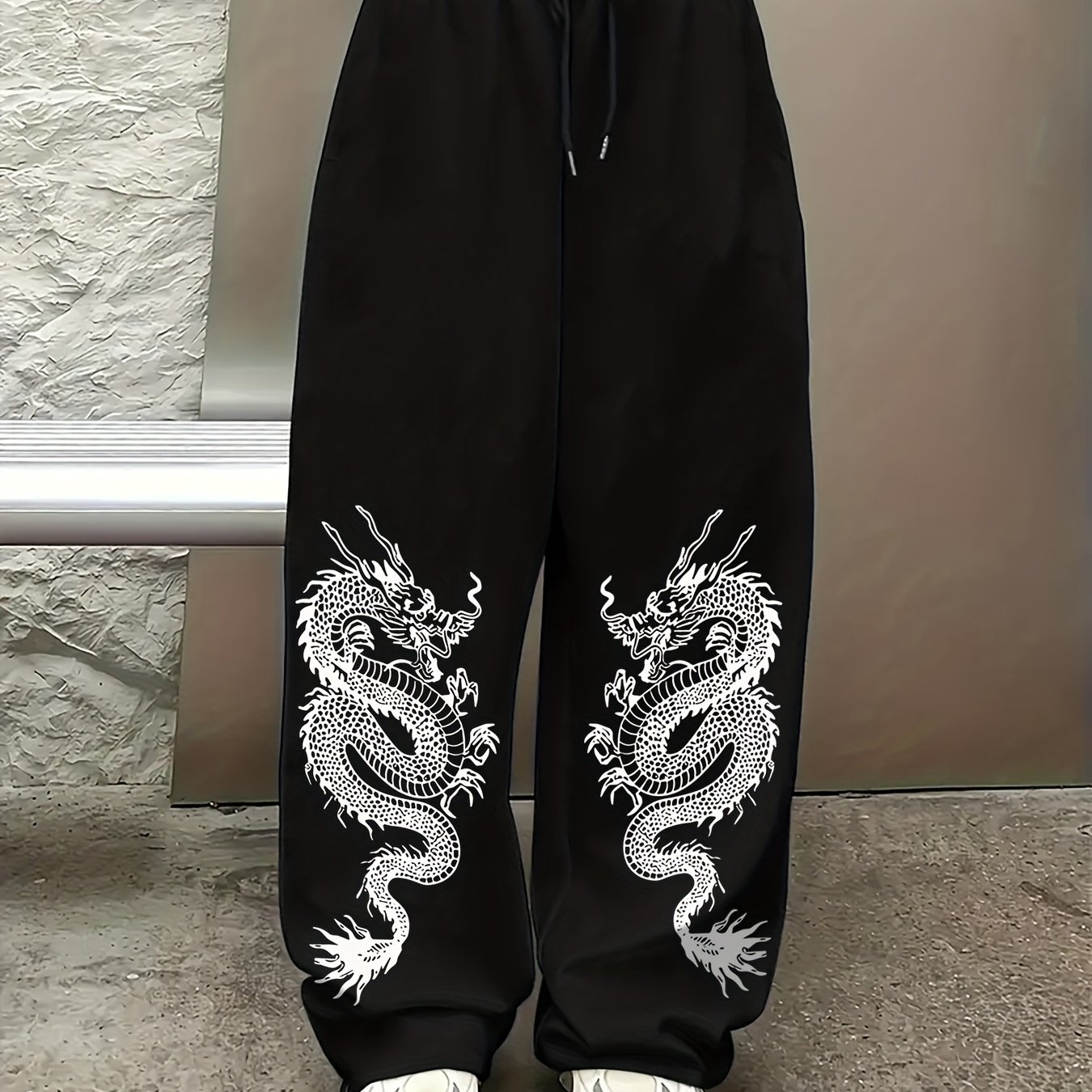 TEMU 【レディース】カジュアル スウェットパンツ トレンド ドラゴン柄 ドロー ストレートレッグ スポーツパンツ