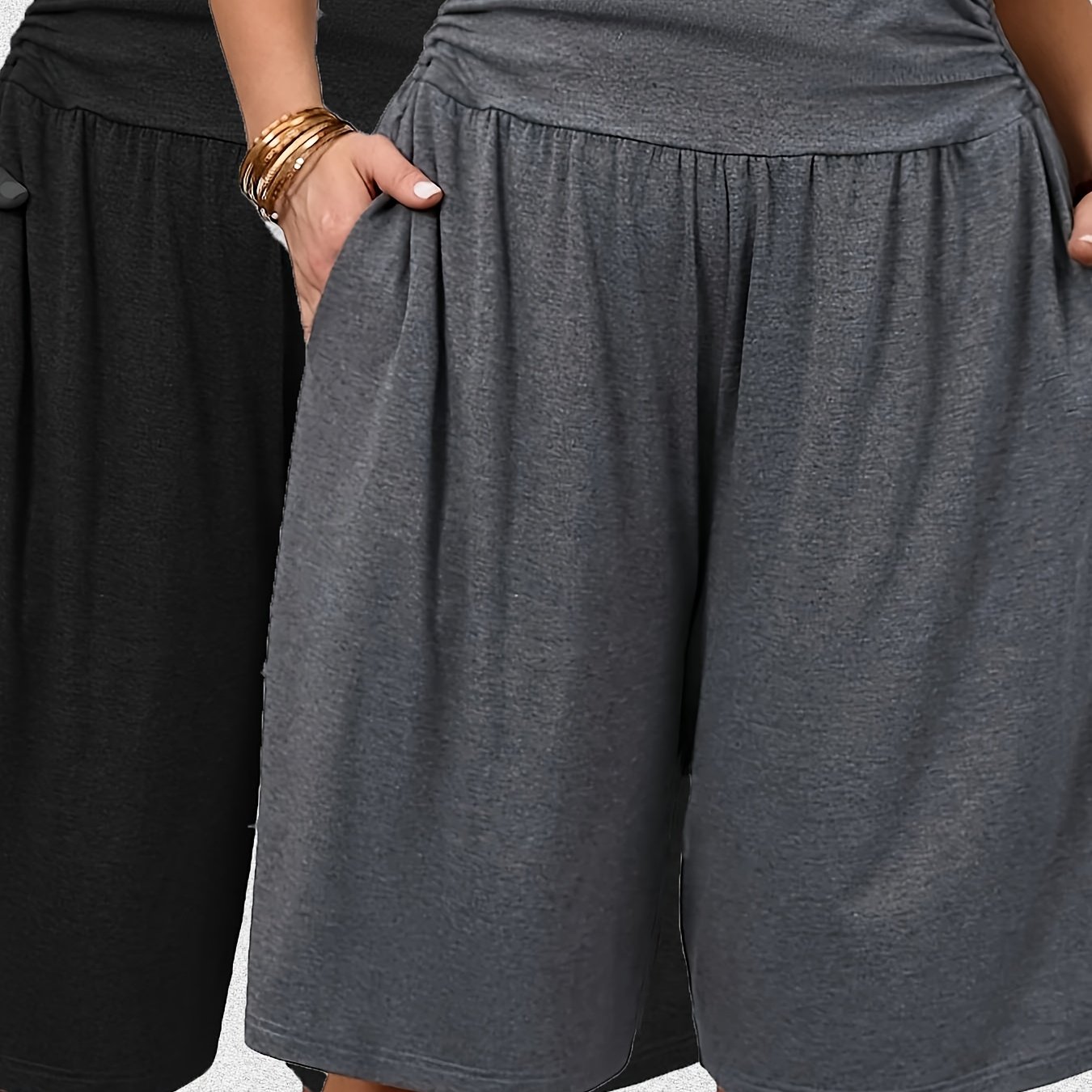 Plus Size, Color Pleated Shorts