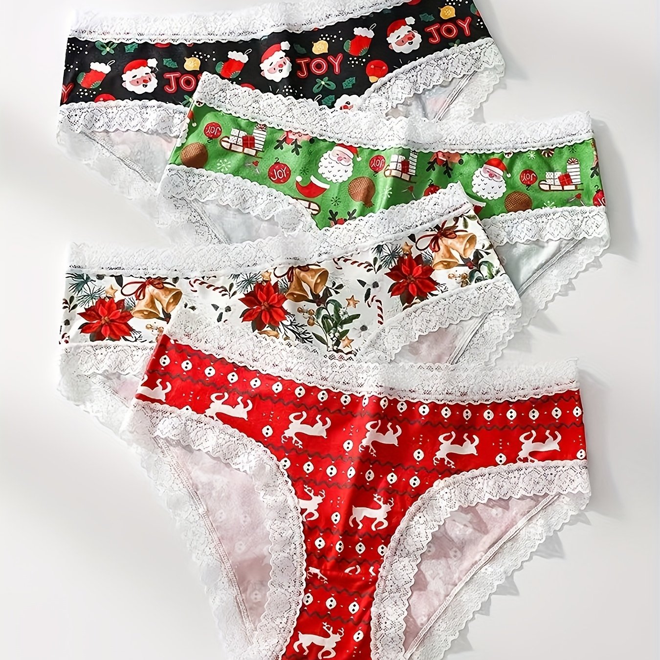 TEMU 4pcs Christmas Print Panties, Comfortable Breathable Stretch Underwear, Women's Lingerie And Underwear Christmas Gift