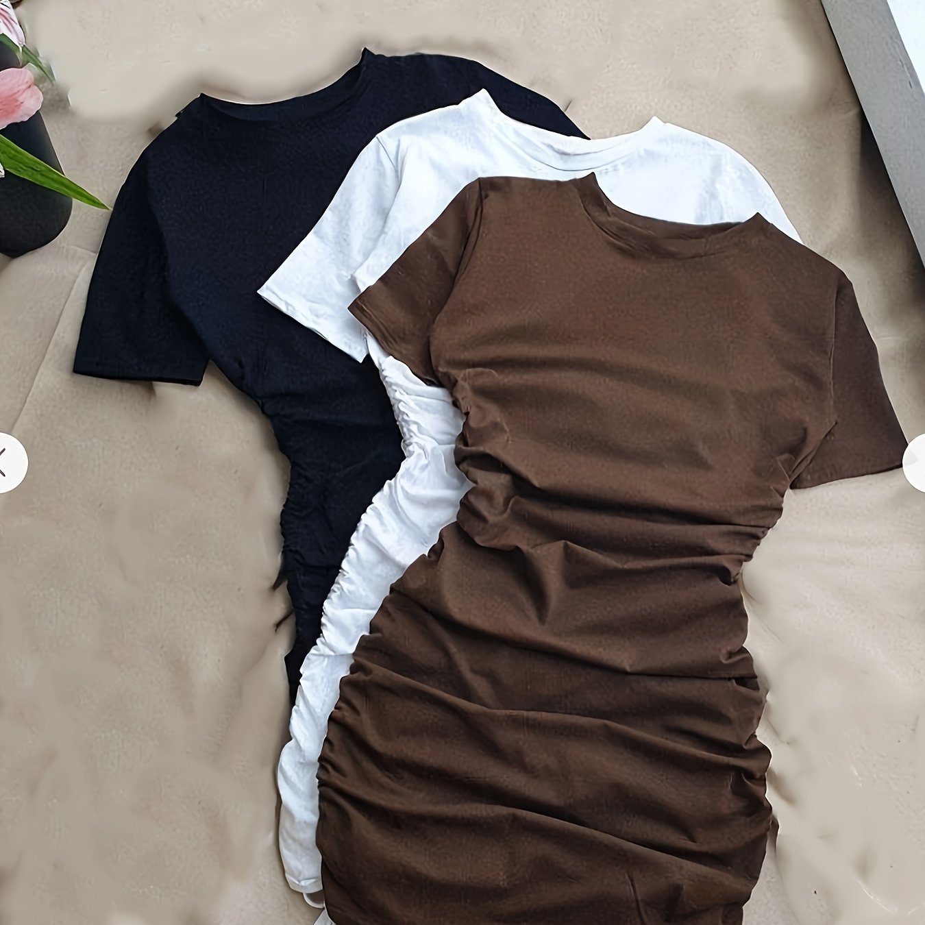 E-shop 3-teiliges Damen Kurzarm Kleid mit Kordelzug, Rundhals-T-Shirt Kleid Elegant Schick Freizeit Formell Klassisches Kleid Sexy Hot Outfit Party