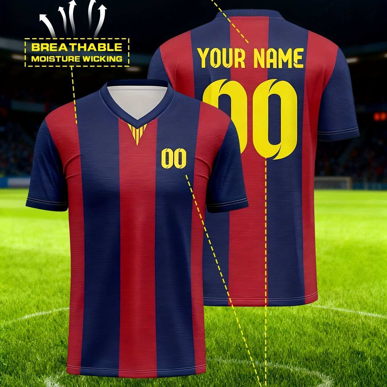 TEMU Personalized Custom Adult Football Sports Uniform, Customize And Number Sports V-neck Uniform Top, Fan Team Uniform, Comfortable Breathable
