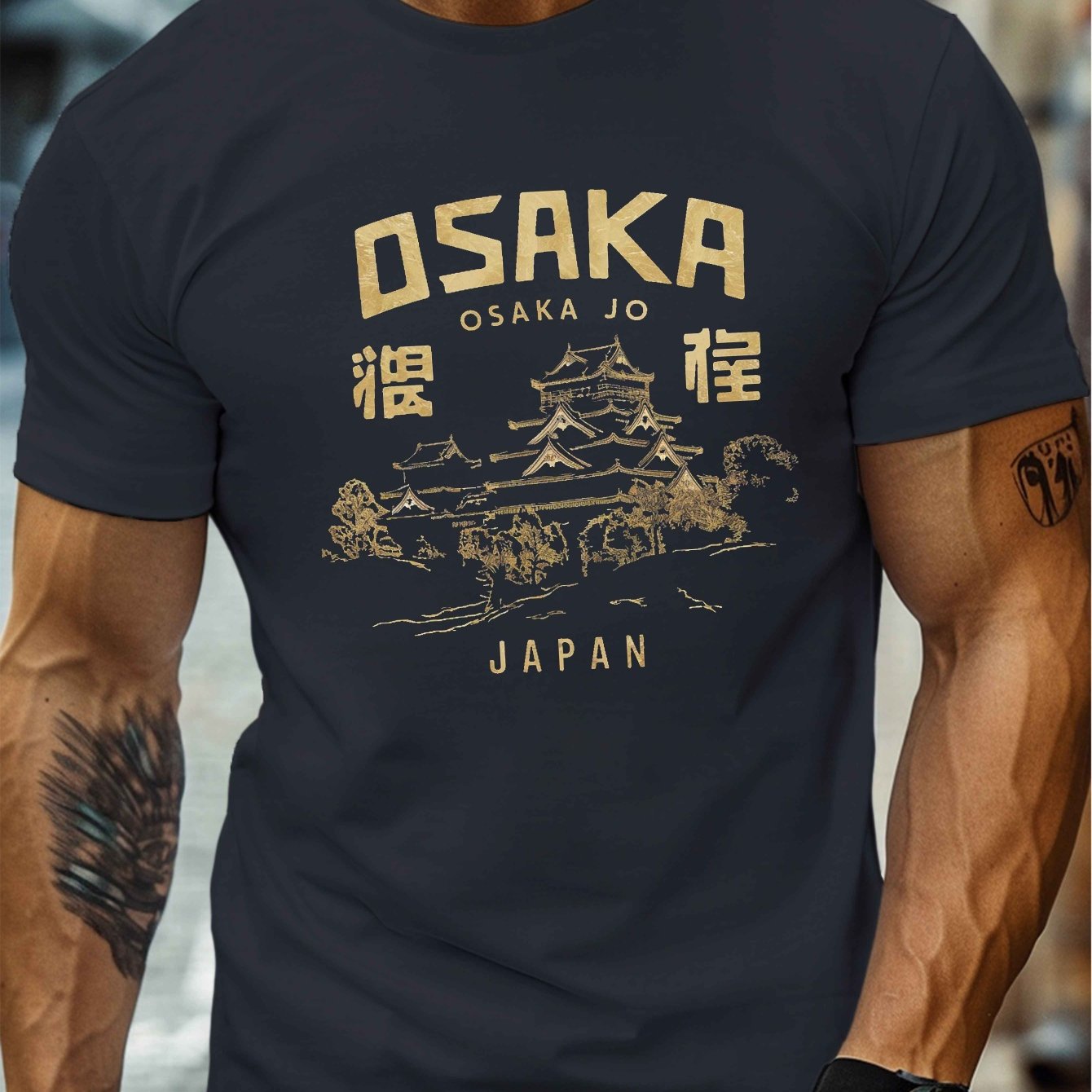 TEMU Jo Castle Illustration Print, Men's Round Crew Neck Short Sleeve Tee, Casual T-shirtcasual Comfy Lightweight Top For Summer