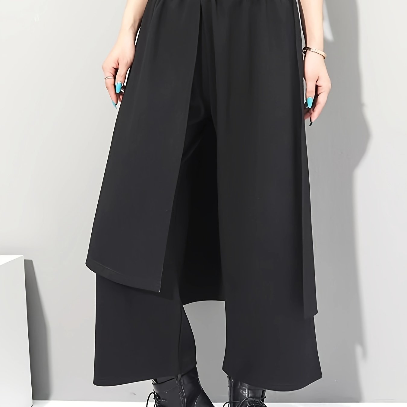 White 2-in-1 Look Asymmetric Spliced Spring Skirt Pants + Niannian