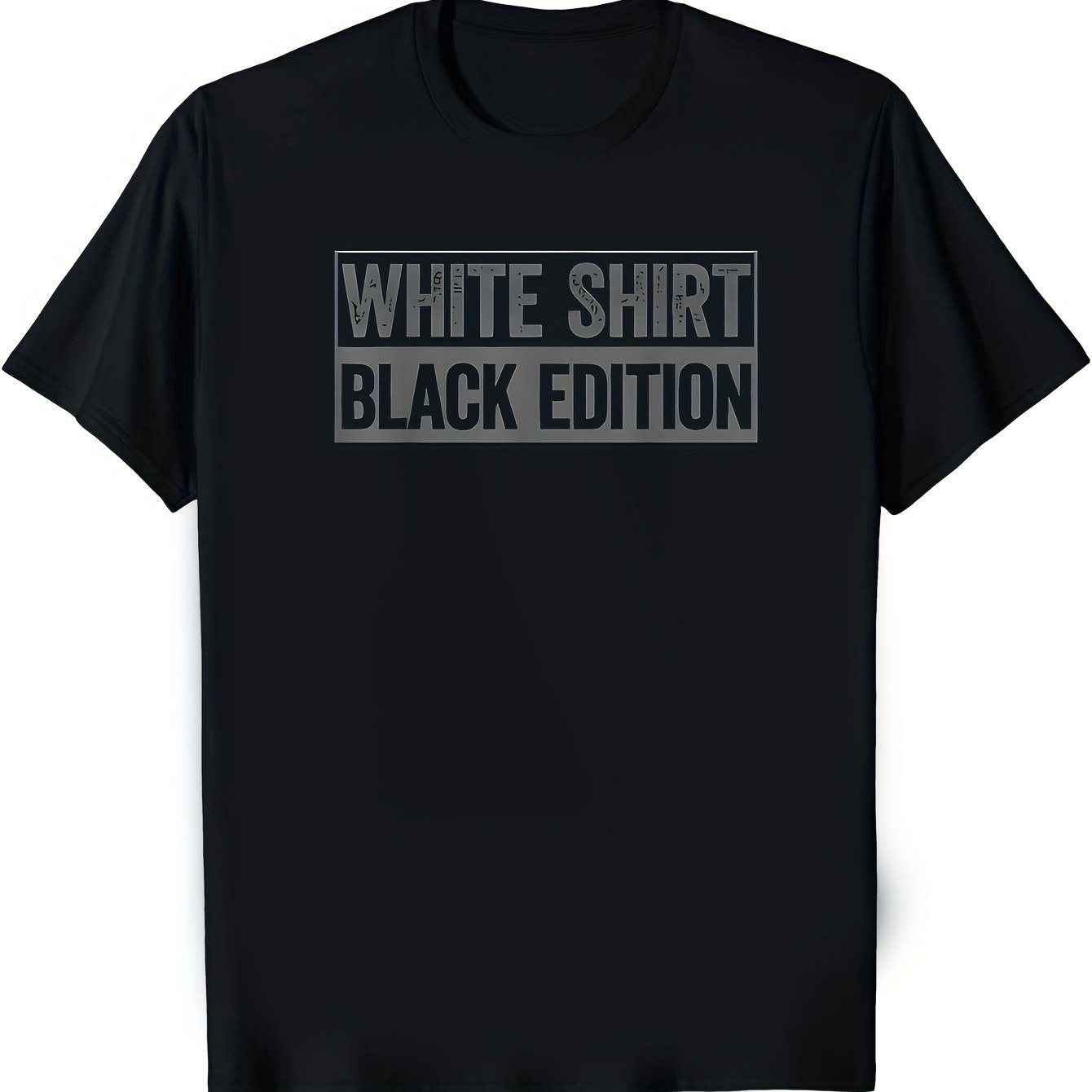 Men's Plus Size White T-shirt- Black Edition | Lightweight-blend, H-fit, Short Sleeve Crew Neck, Casual Gym Wear, Perfect For Summer, Outdoor, Training- Label-, Machine Washable, Plus Size
