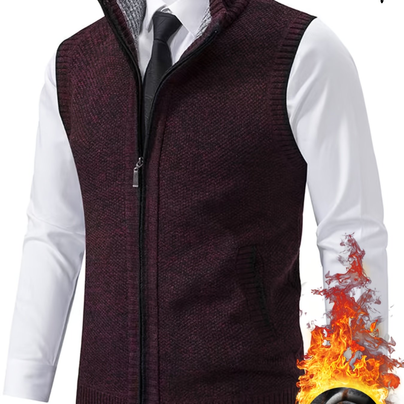 TEMU Men's Knitted Zipper Cardigan Vest Sweater With Pockets