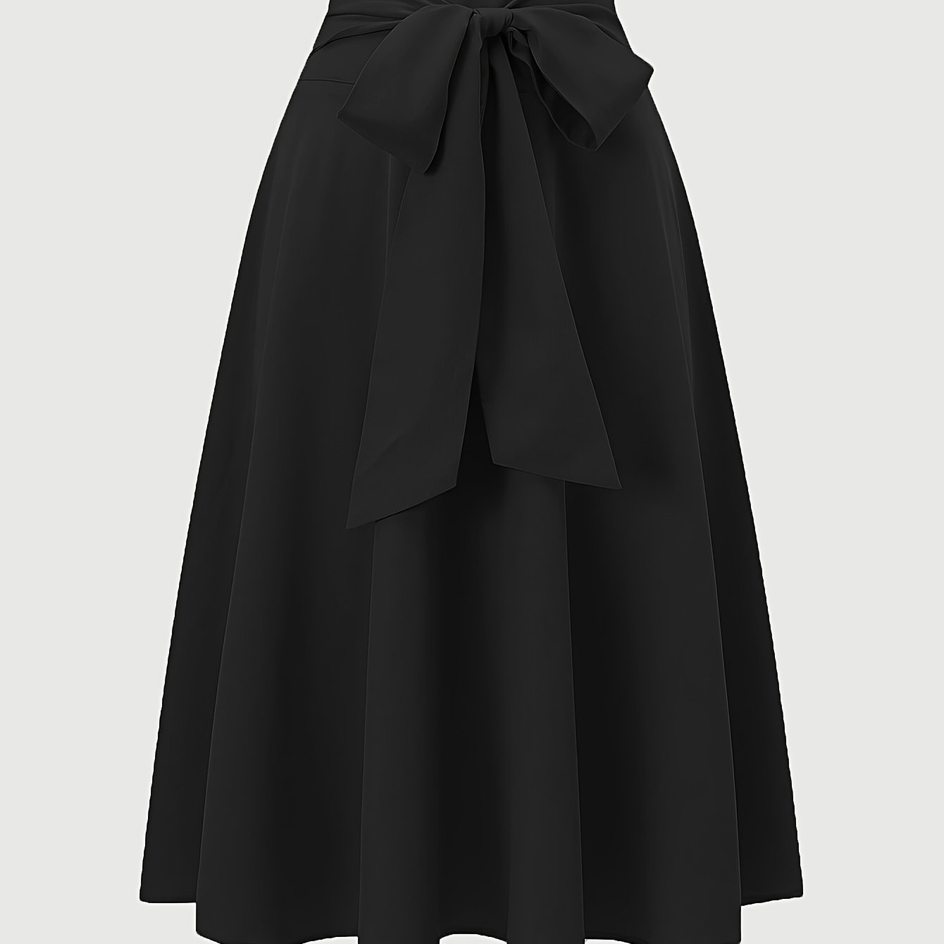 TEMU Elegant High-waisted -line Bell Skirt With Tie-waist & Zipper Closure - Solid Color Flared Skirt Suitable For Daily Wear, Weddings, Parties,