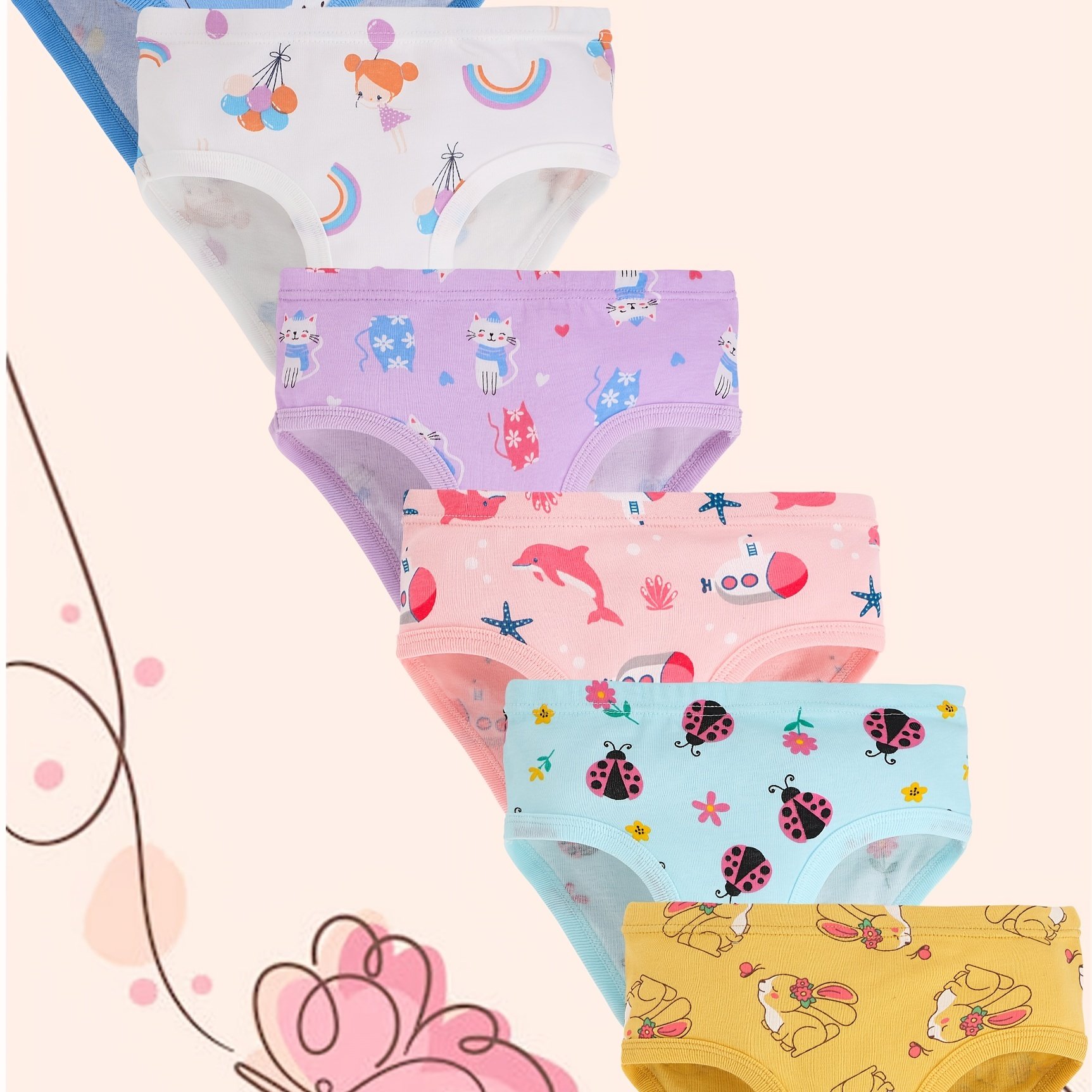Girls Triangle Panties Cartoon Floral Animals Print Multiple