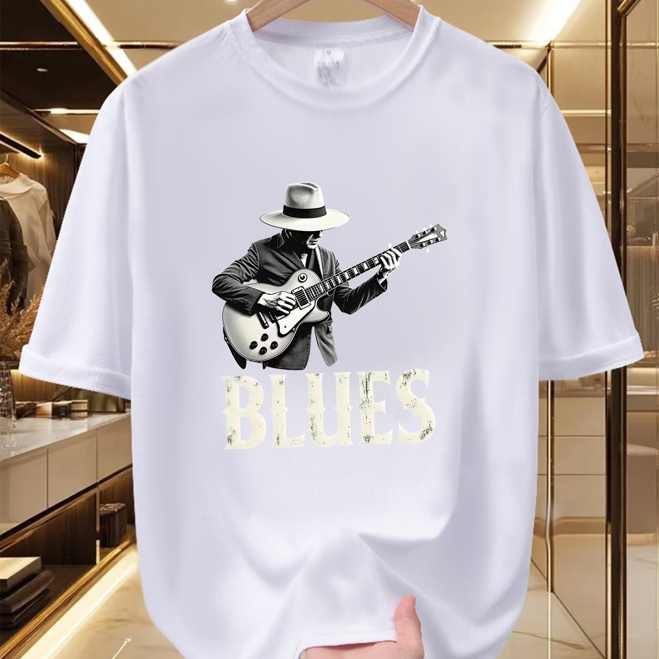 TEMU Men's Graphic T-shirt - Guitar Legend, Soft And Breathable, 100% Polyester Fiber, Stylish Black And , Crew Neck, Short Sleeve Summer T-shirt, 's