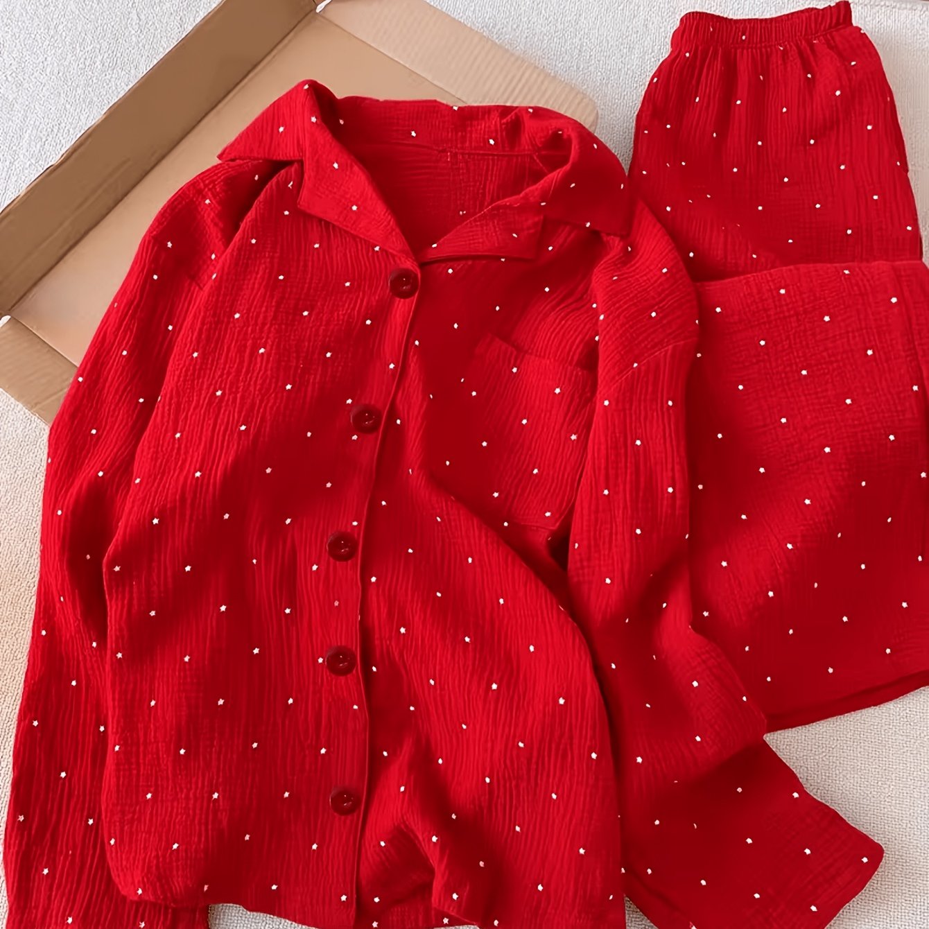 TEMU 2pcs Spring Summer Autumn Comfortable Long Sleeve Cardigan Lapel Top And Loose Long Pants Holiday Party Women's Pajamas Button-up Cardigan Long