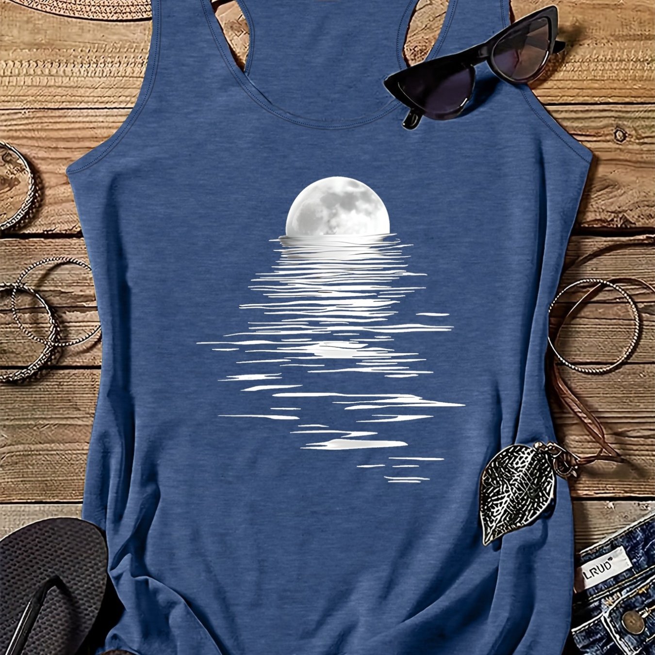 TEMU Graphic Print Tank Top, Casual Crew Neck Tank Top For Summer, Women's