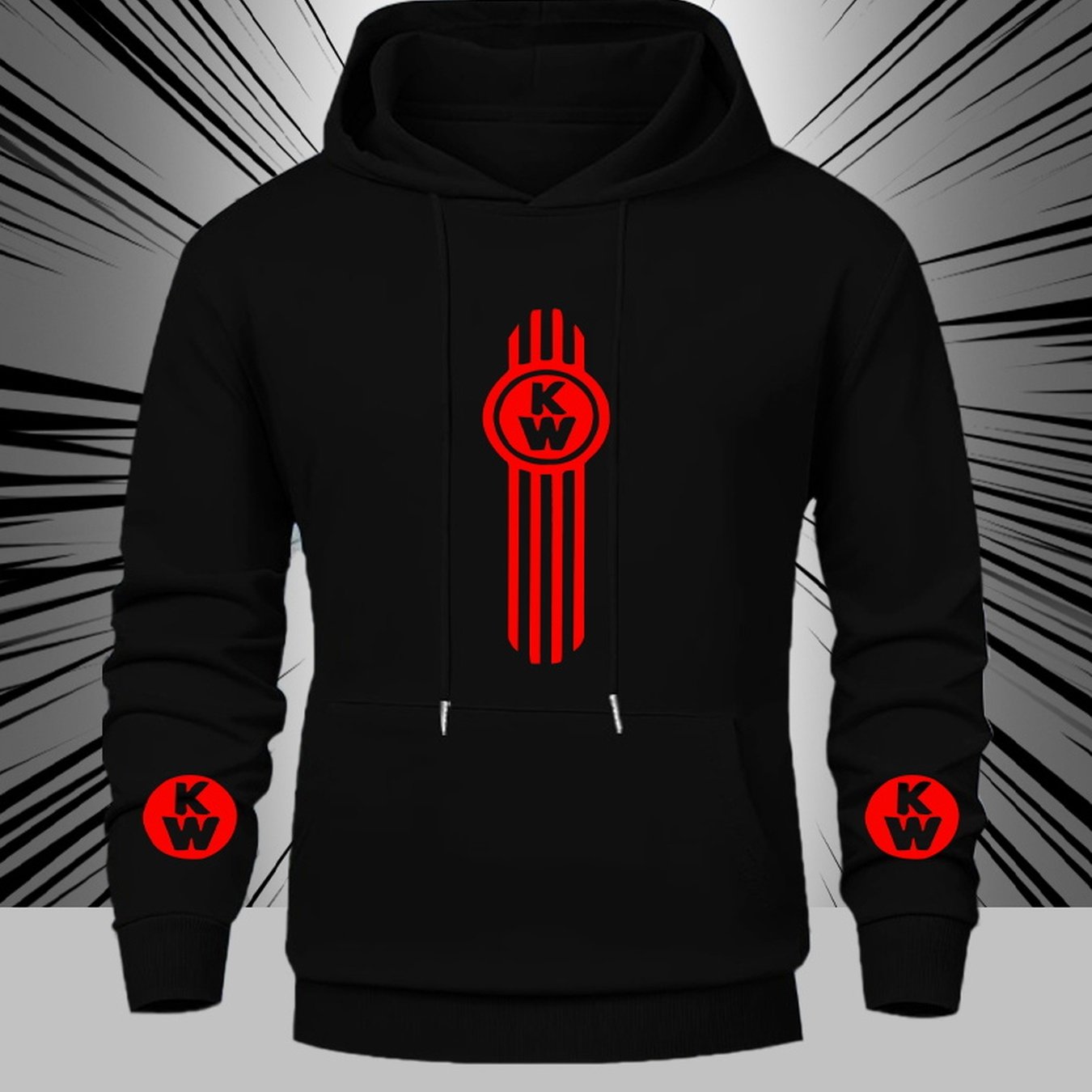 TEMU Kw Print, Spring-autumn Men's Casual Hoodie, Large Print On The Back, Long Sleeves With Kangaroo Pocket, Drawstring Hood, Casual Sports Thick
