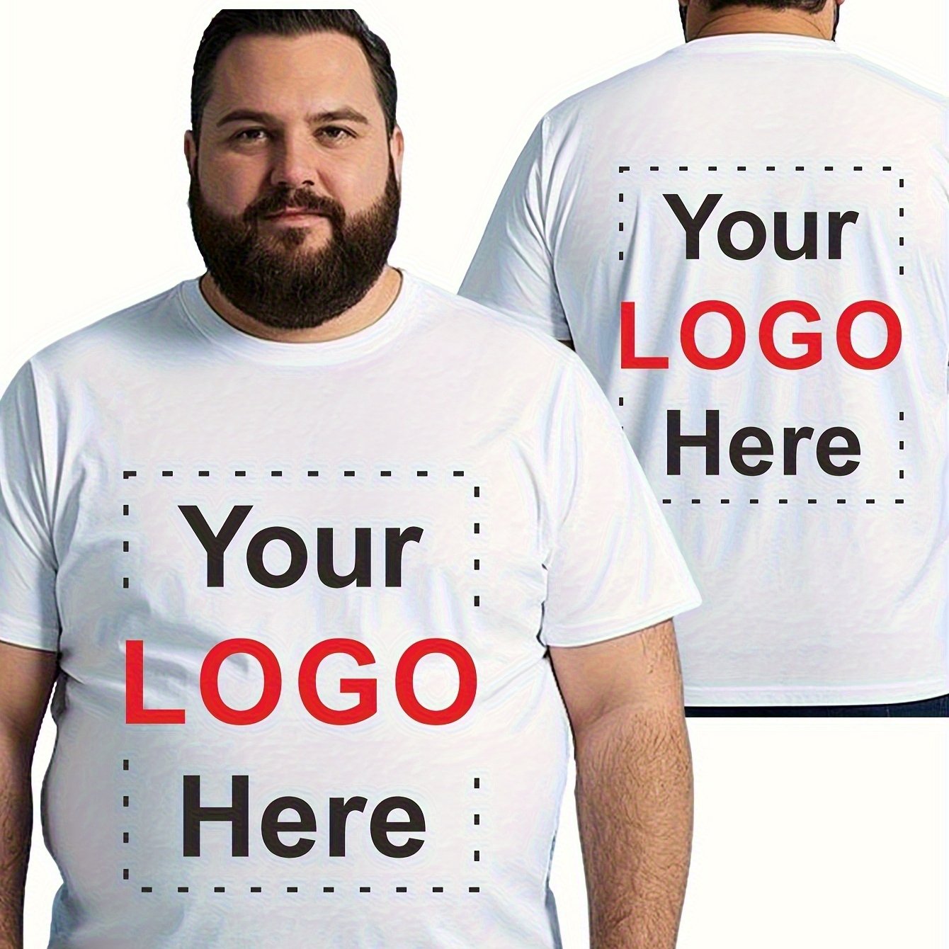 TEMU Custom Men's Plus Size Short Sleeve T-shirt - Casual Athletic Style - Team Uniform, Work Shirt, Father's Day Personalized Gift, Holiday Present