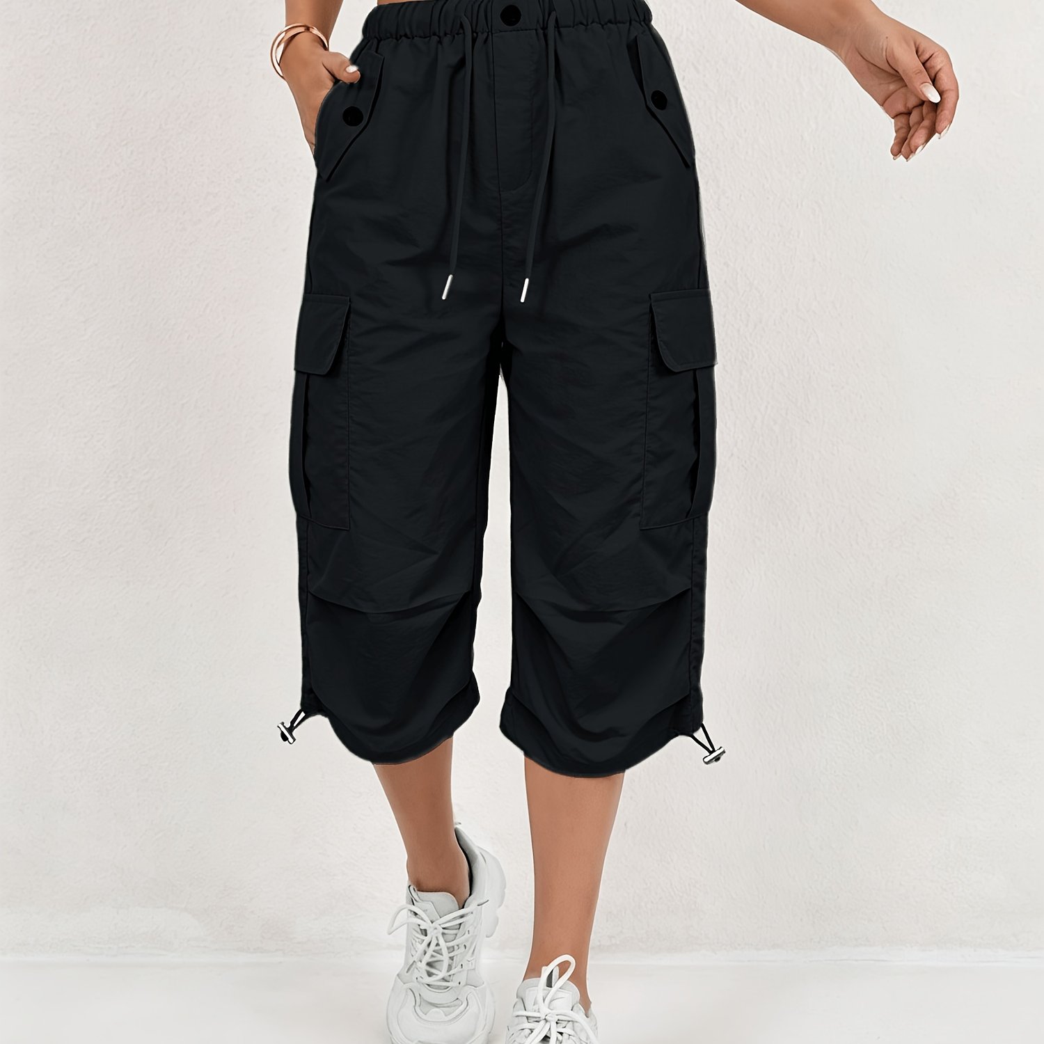 TEMU Women's Quick-dry Cargo Capri Pants With Elastic Waist & Drawstring - Lightweight Stretch Suitable For - Outdoor Pants, Multi- Trousers, Machine