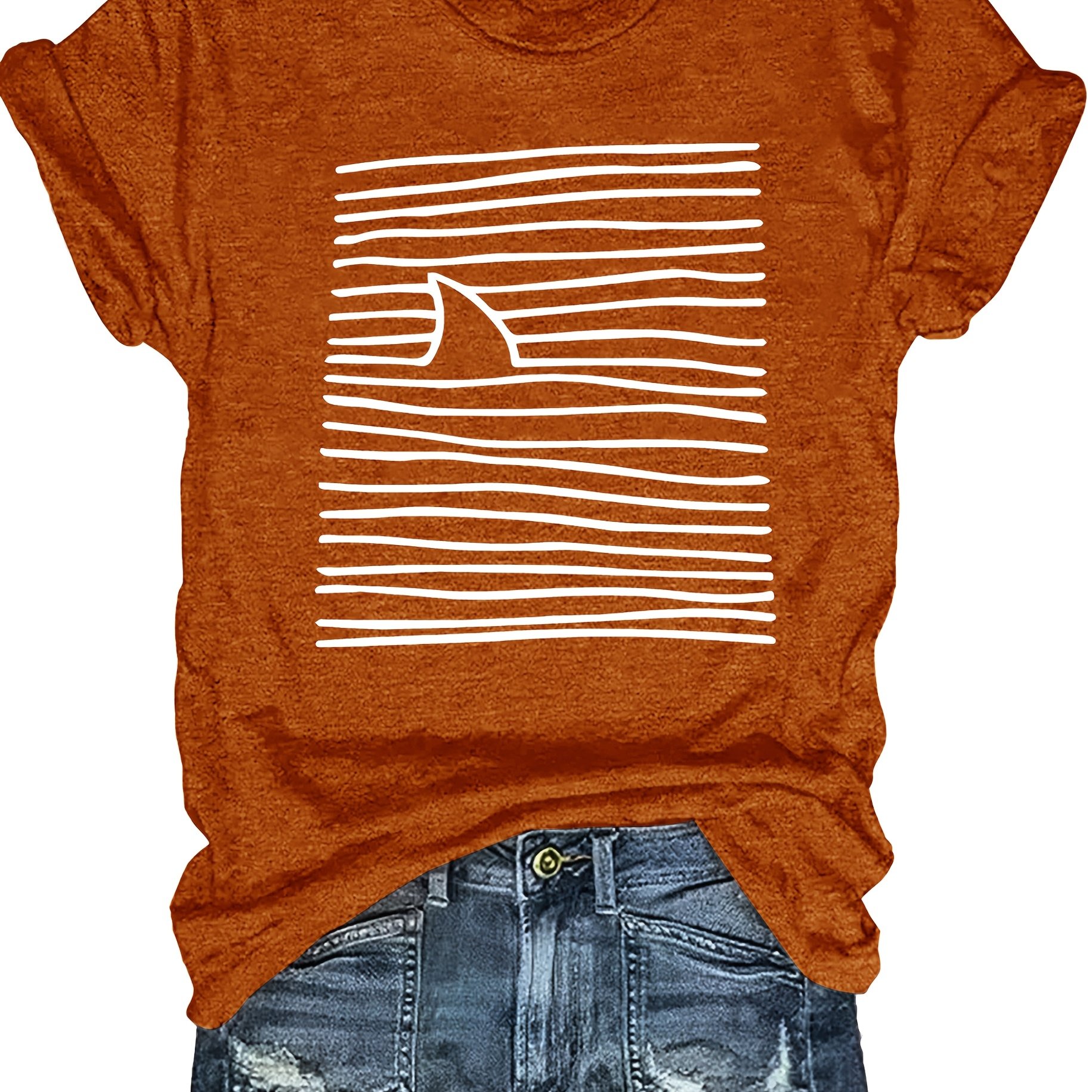 TEMU Shark Ocean Element Printed Women's Summer Dress Combination Version Round Neck T-shirt
