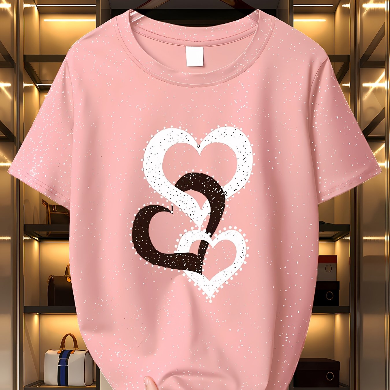 TEMU A Trendy New T-shirt Featuring Love, This Women's Short-sleeved Crewneck Is With Sequins, Making It A Versatile For Spring And Summer