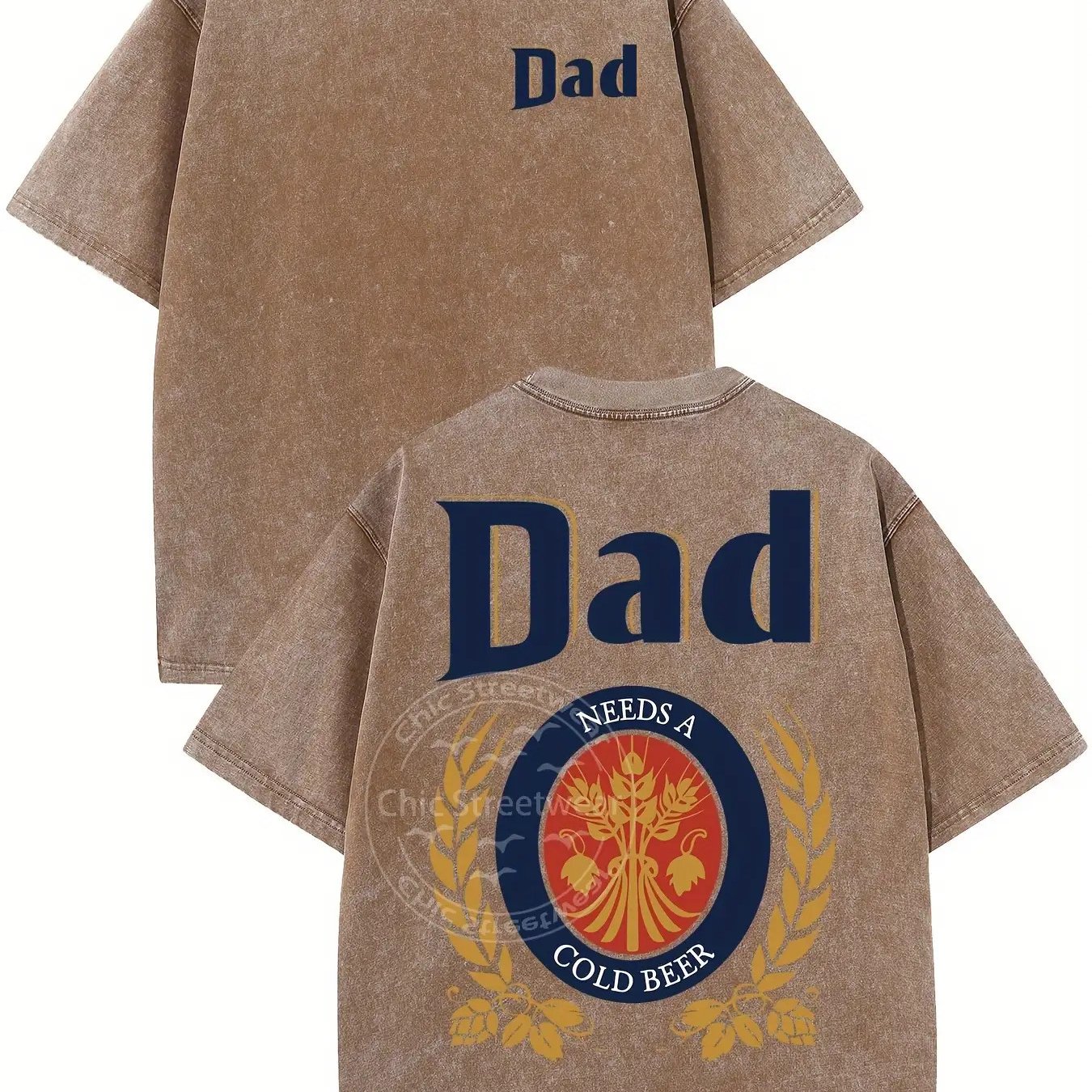 230g Washed Vintage Streetwear T-shirt - 'daddy Needs Beer' Pattern Print, Men's Casual Crew Neck Short-sleeve Top, Perfect For Summer And Father's Day Gifts, Father's Day T-shirt