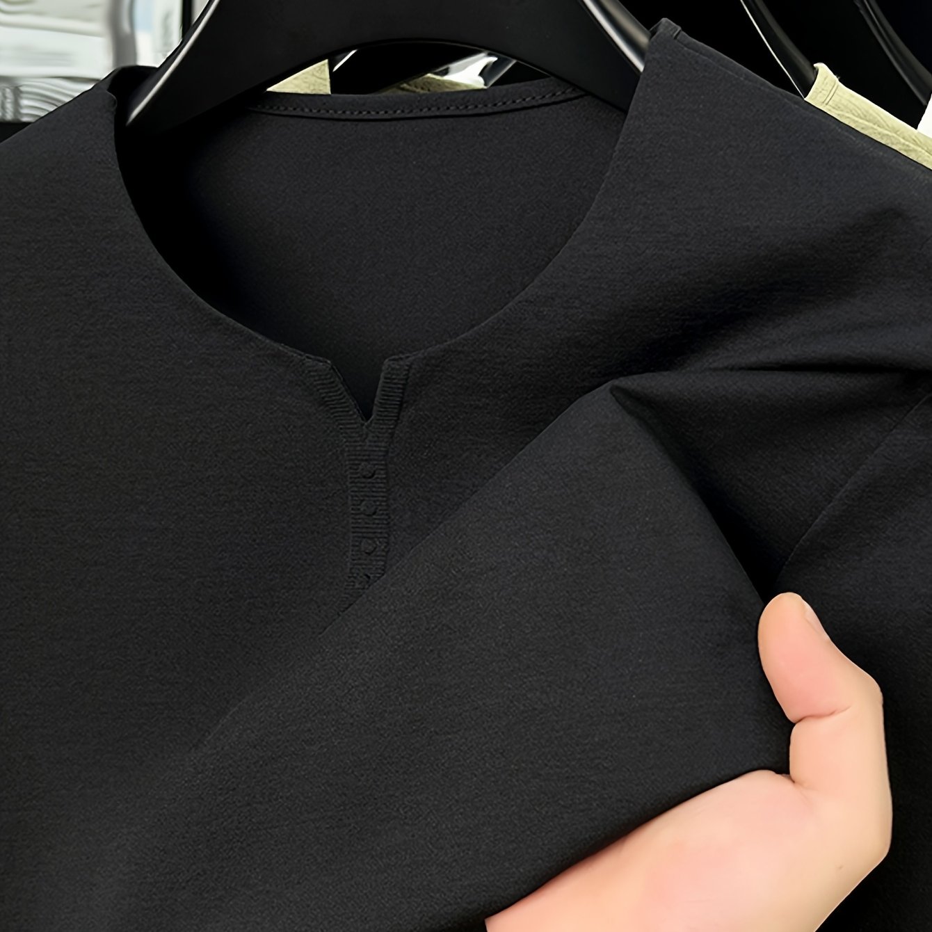 TEMU Summer New Button Access Control V-neck Men's Short Sleeve T-shirt, Easy Casual Versatile Athletic , Skin-friendly And Cool, Quick-dry And Cool,