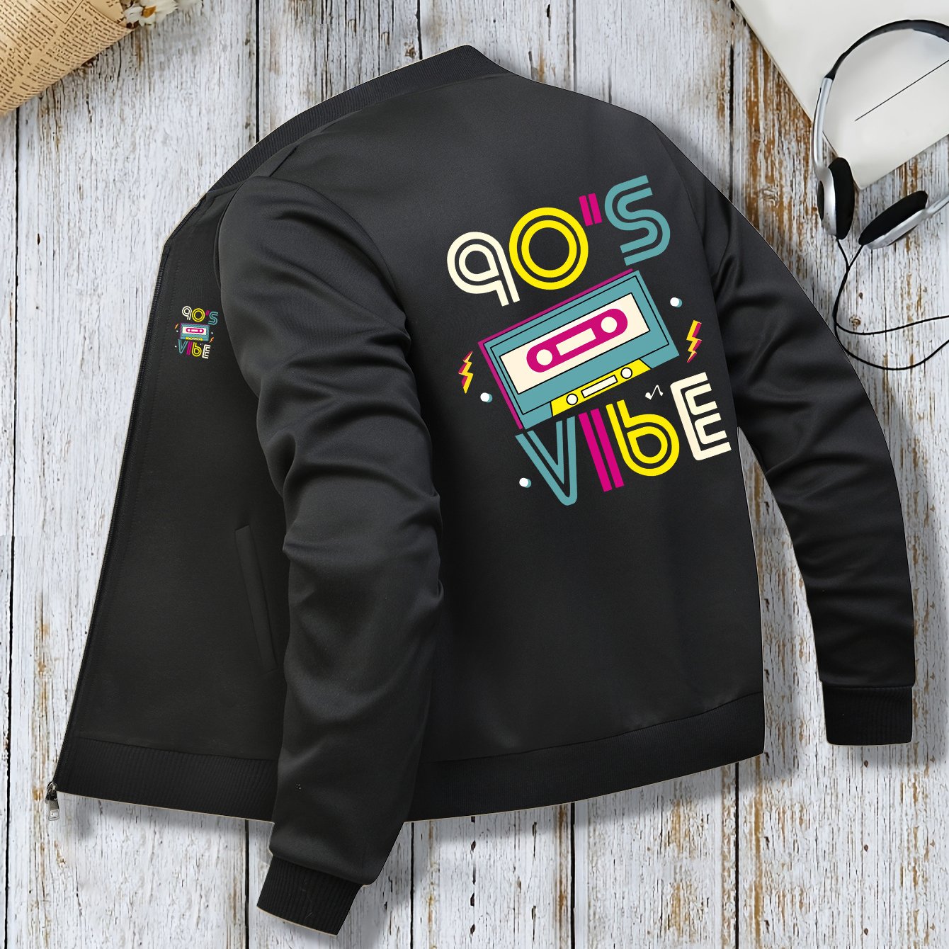 TEMU VIBE Damen-Freizeitjacke mit Stehkragen, Reißverschluss langen Ärmeln, bedruckt, für Frühling/Herbst/Winter