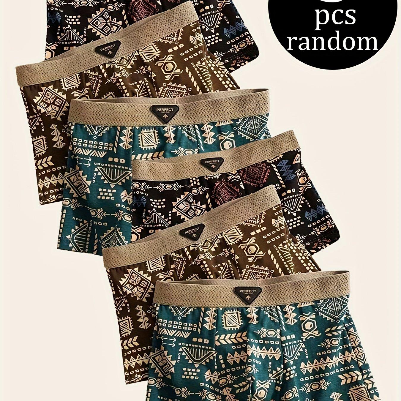 5pcs Men' Briefs, Random Ethnic Style Prints, Summer Square Pants, Comfortable And Breathable