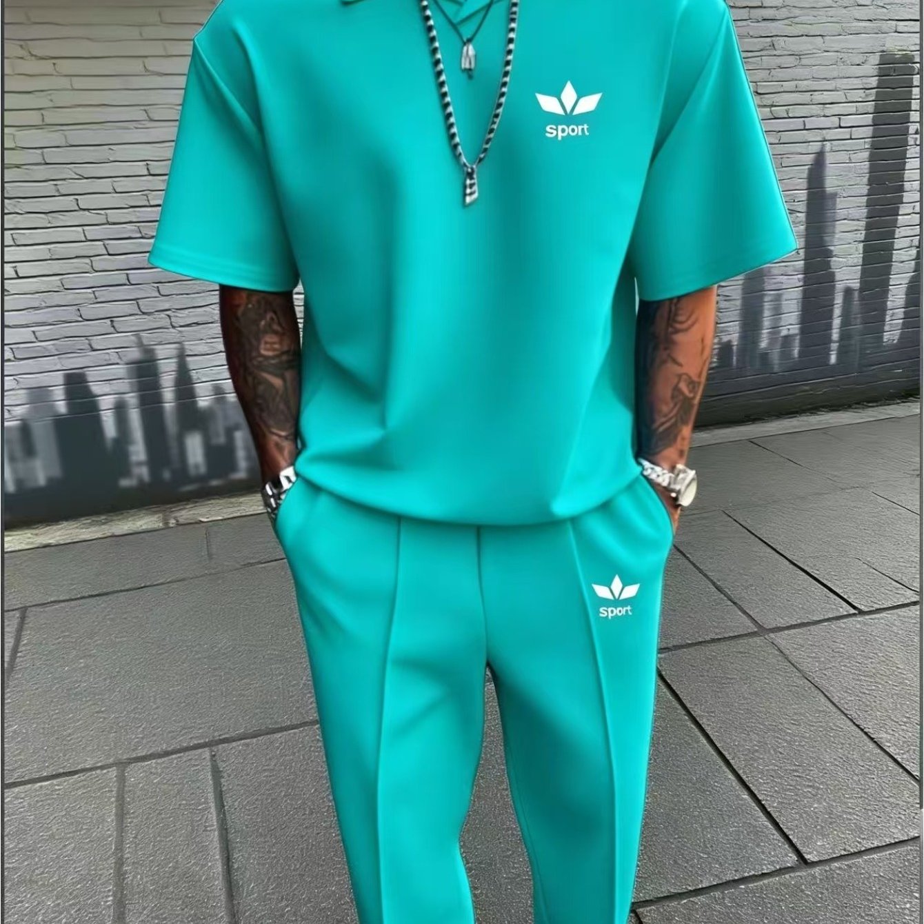 Image of Men's Casual Sporty Long And Short Suit Set (2pcs), 3d , High-end And Stylish Fabric, Suitable For Daily Wear And Outdoor Sports