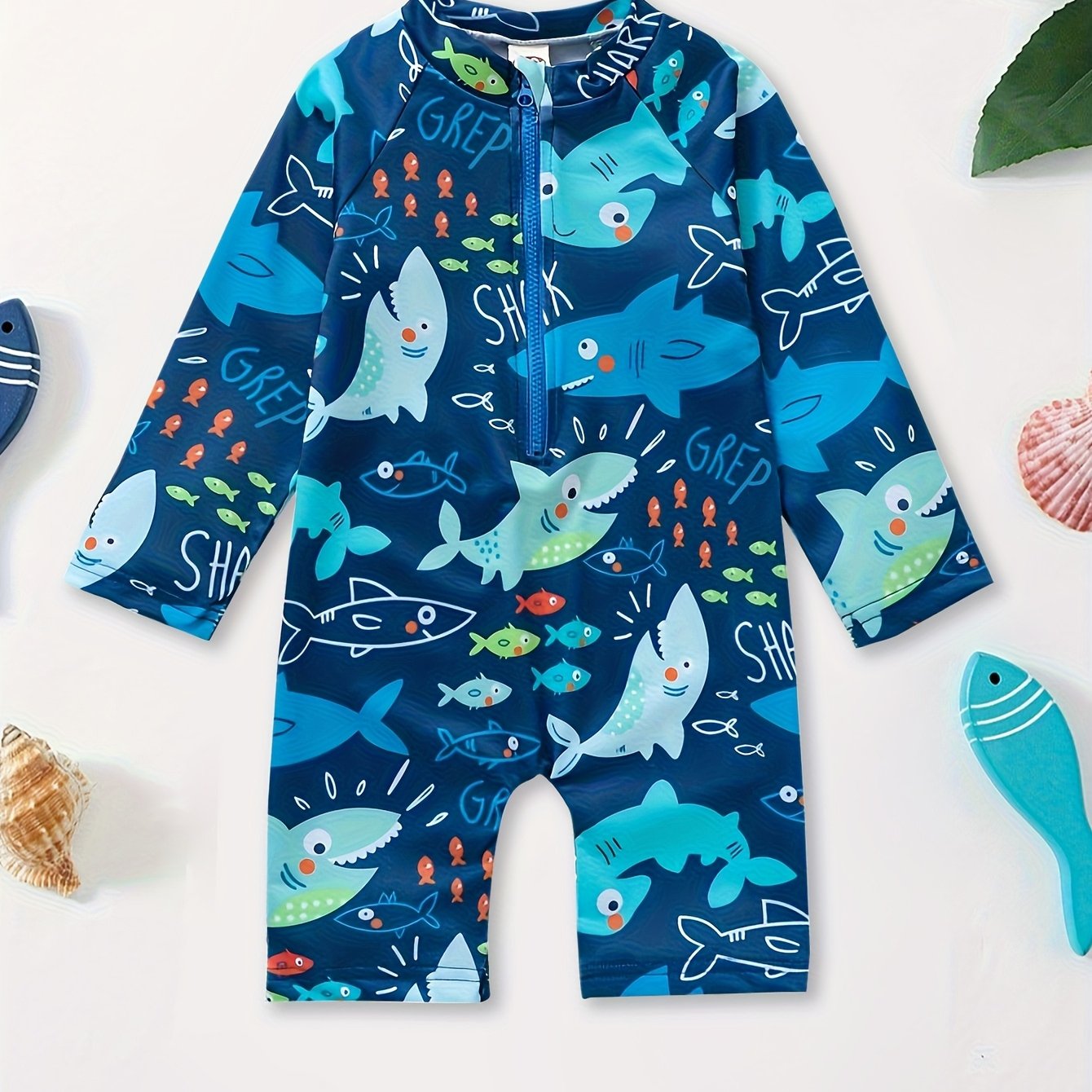 TEMU Long-sleeved One-piece Swimsuit Animal Print Baby Boy Swimsuit Summer Quick-drying Swimwear Infant One-piece Swimsuit Cute Cartoon Swimsuit