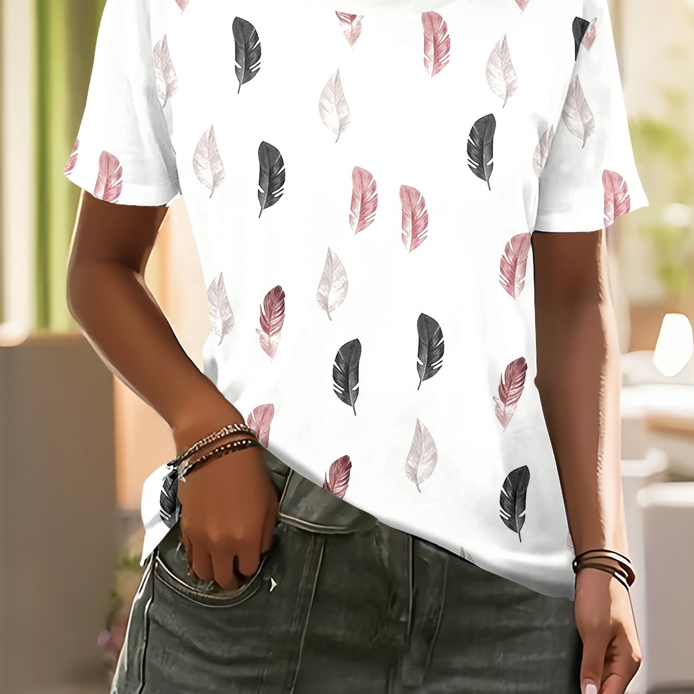 TEMU Plus Size, Plus Size Women's Round Neck Fashionable Loose Fit Elegant T-shirt 419