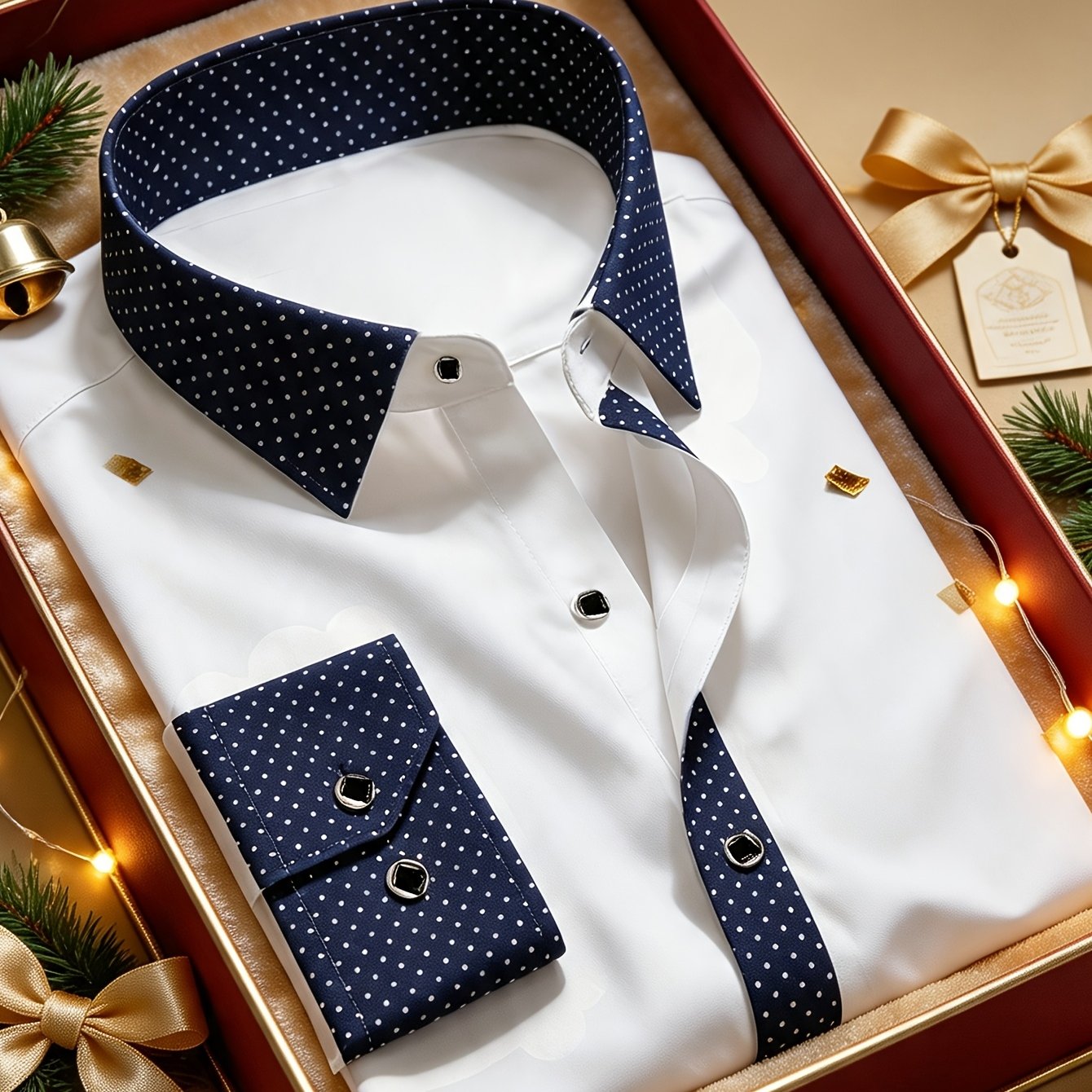 TEMU 1pc Men's Casual Shirt, Color-block Polka Dot Long Sleeve Shirt With Lapel Collar, , And Cuff Polka Dot Design, Wrinkle-free Woven Slim Fit