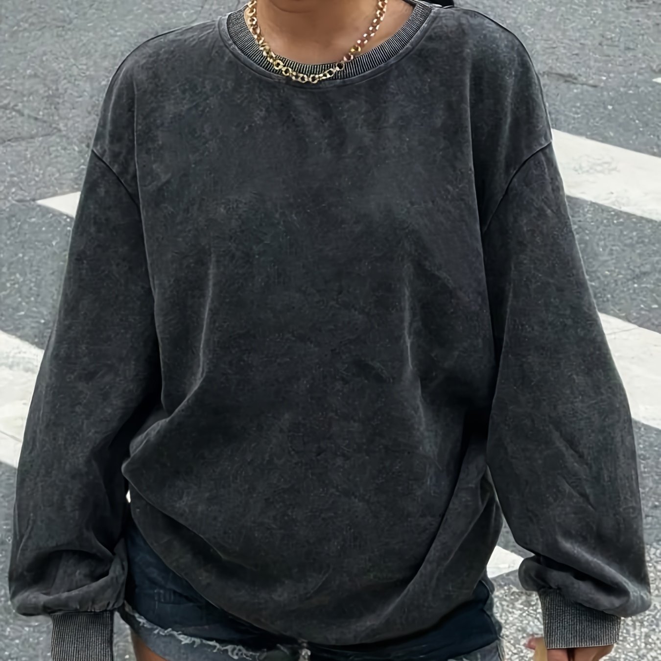 Solid Color Leisure Retro Ladies Wash Round Neck Sweater Autumn And Winter Models