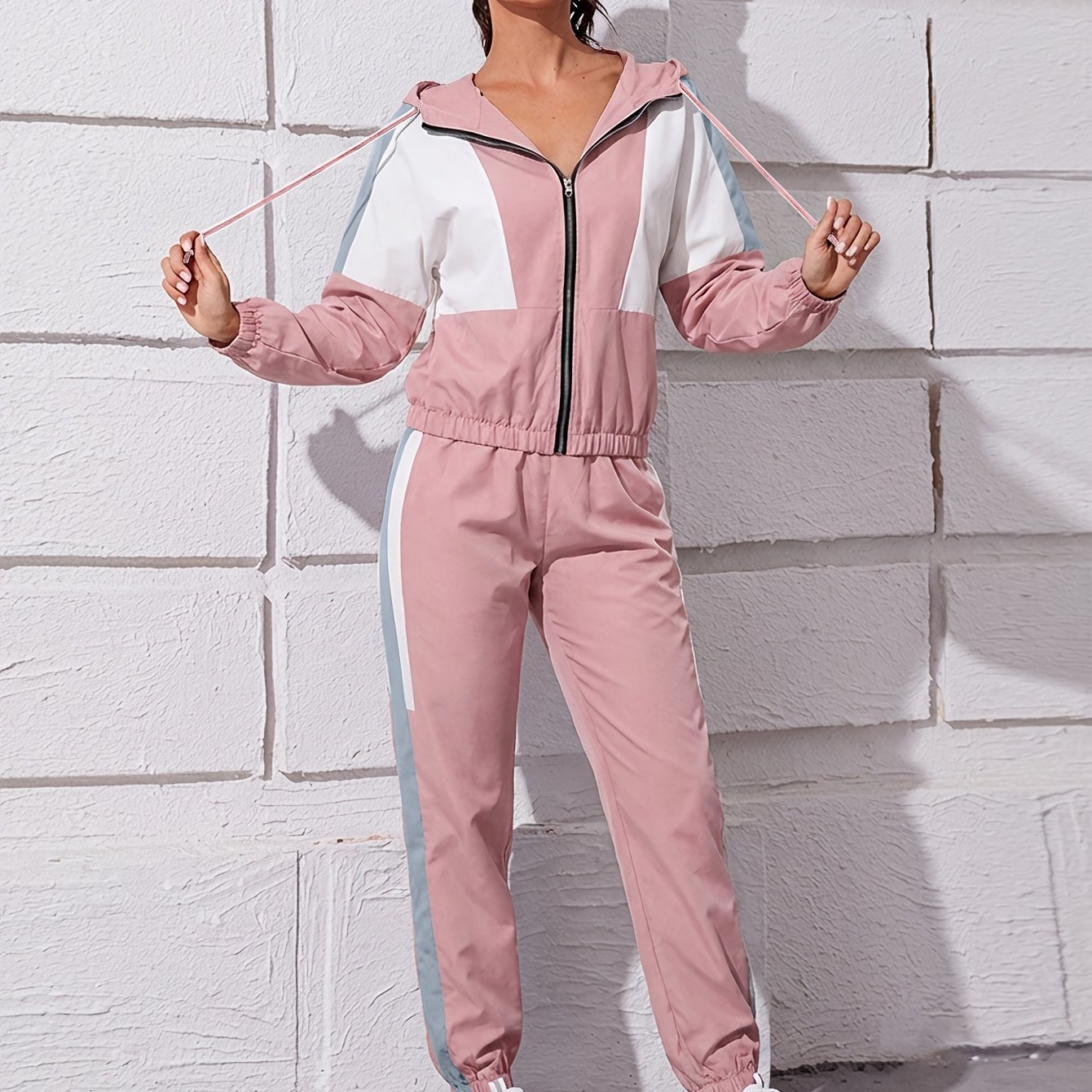 TEMU Women's Thin Sports And Leisure Suit Fashion Stitching Women's Pullover Jacket Leg Pants Suit